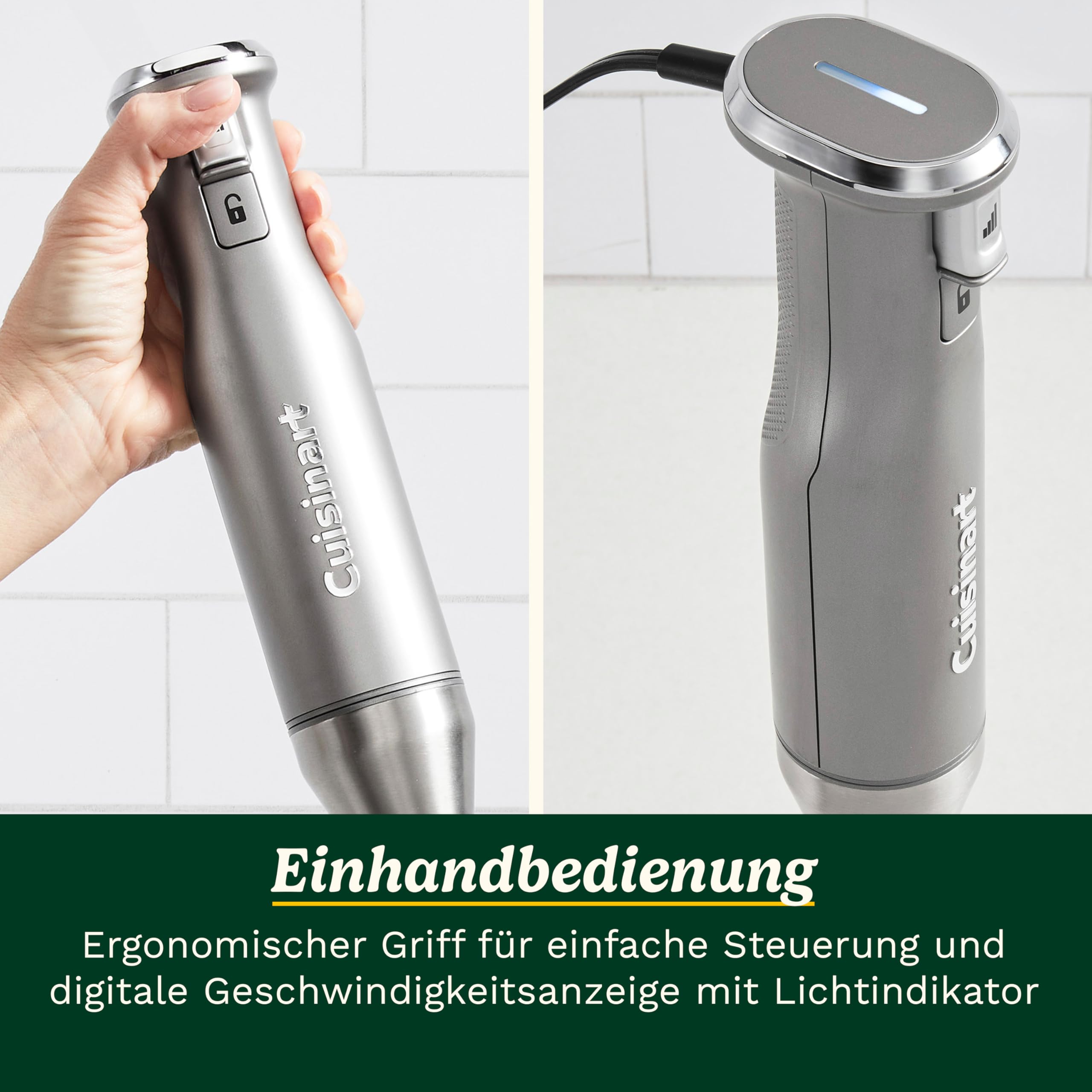 Cuisinart Power Blend Stabmixer 400W | Handmixer | Variable Geschwindigkeitsregelung | Schüssel & Schneebesen | BPA‑freie kratzfeste Glocke | Prep‑and‑Go‑Behälter | Edelstahlklinge