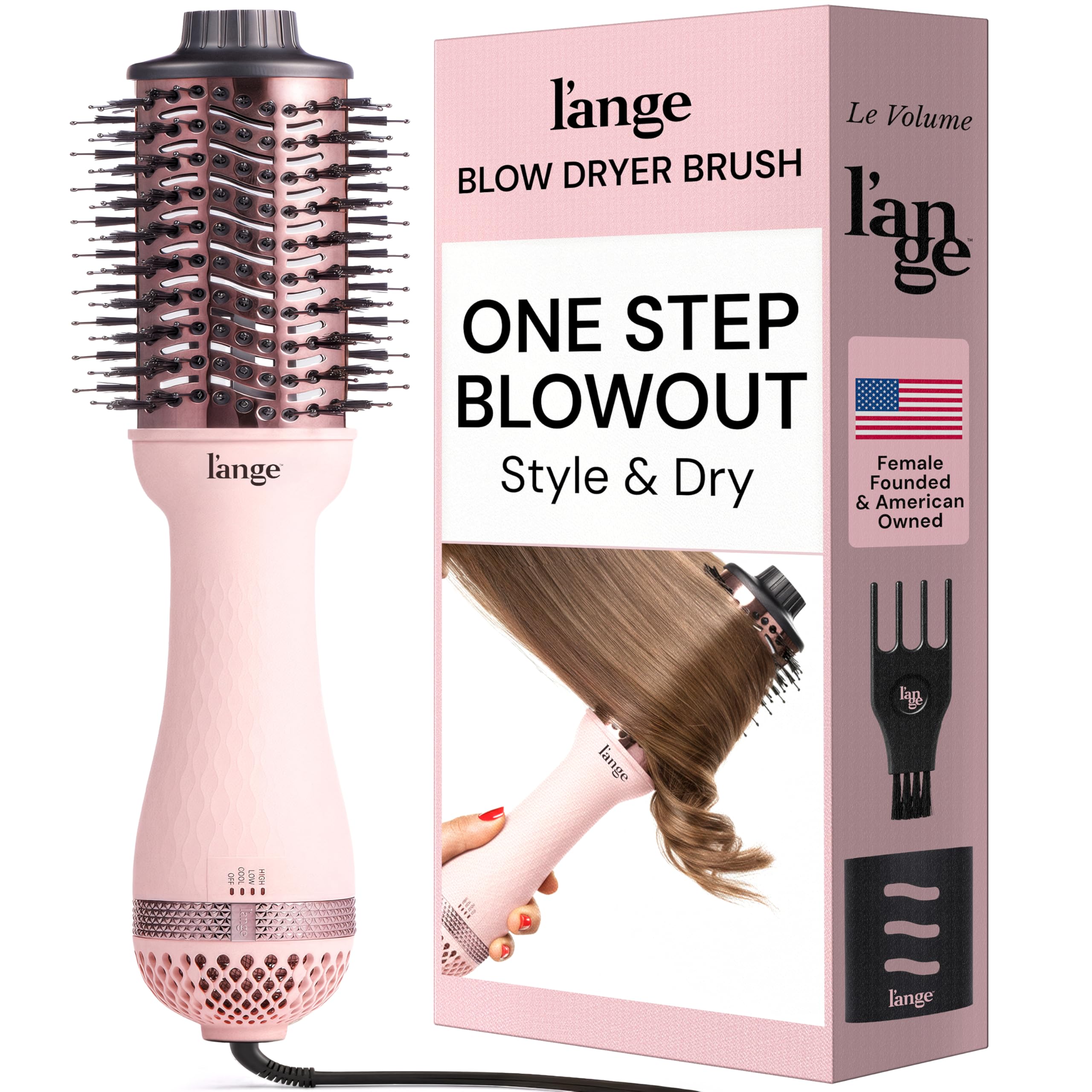 L'ANGE HAIR Le Volume 2-in-1 Titanium Blow Dryer Brush | Hot Air Brush in One with Oval Barrel | Hair Styler for Smooth, Frizz-Free Results for All Hair Types (Blush - 75 mm)