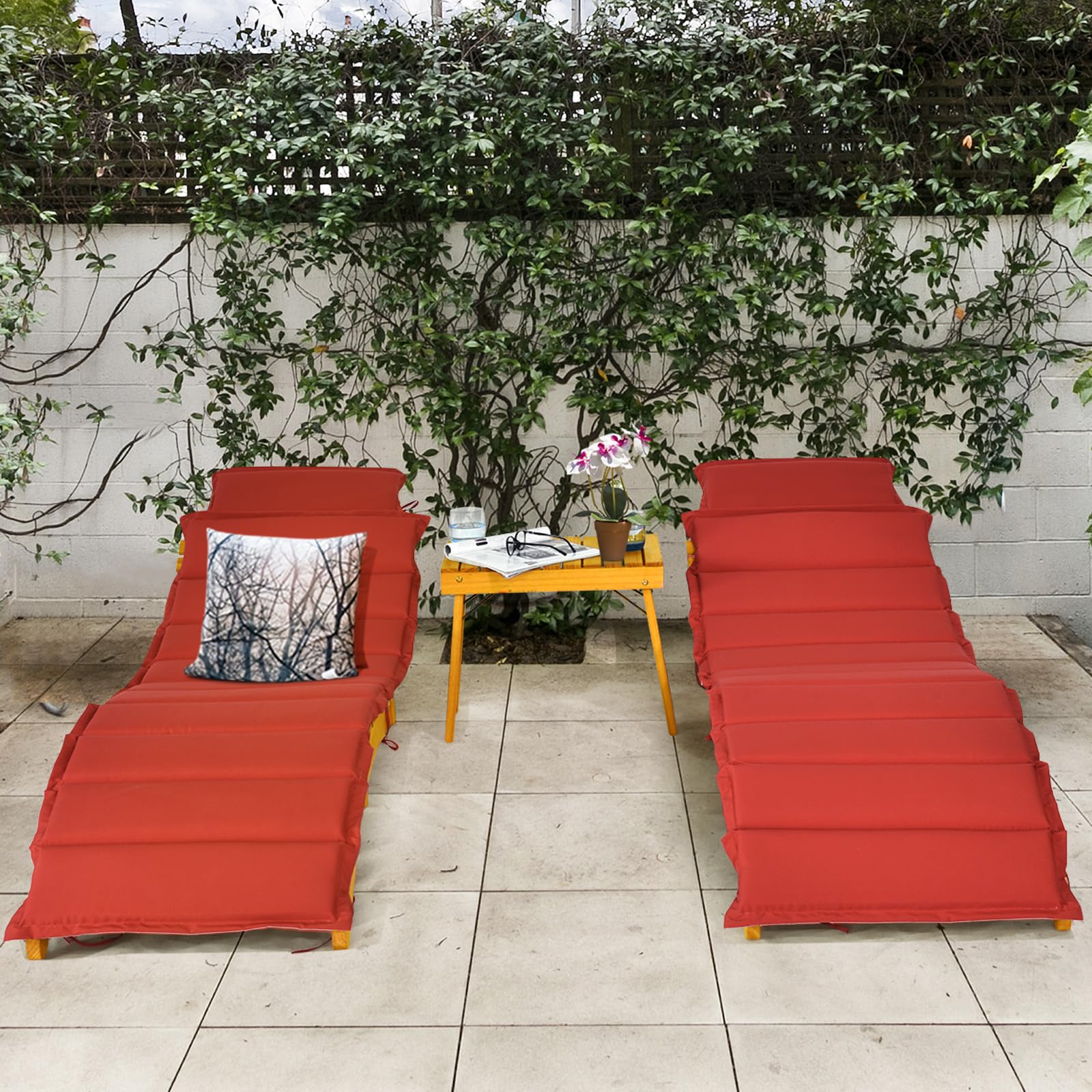 COSTWAY Lettino Prendisole Pieghevole per Giardino, Sedia a Sdraio Pieghevole da Esterno in Legno, Lettino da Esterno con Cuscino per Giardino, Prato, Cortile, Portata 180 kg, 190 x 55 x 52 cm (1)
