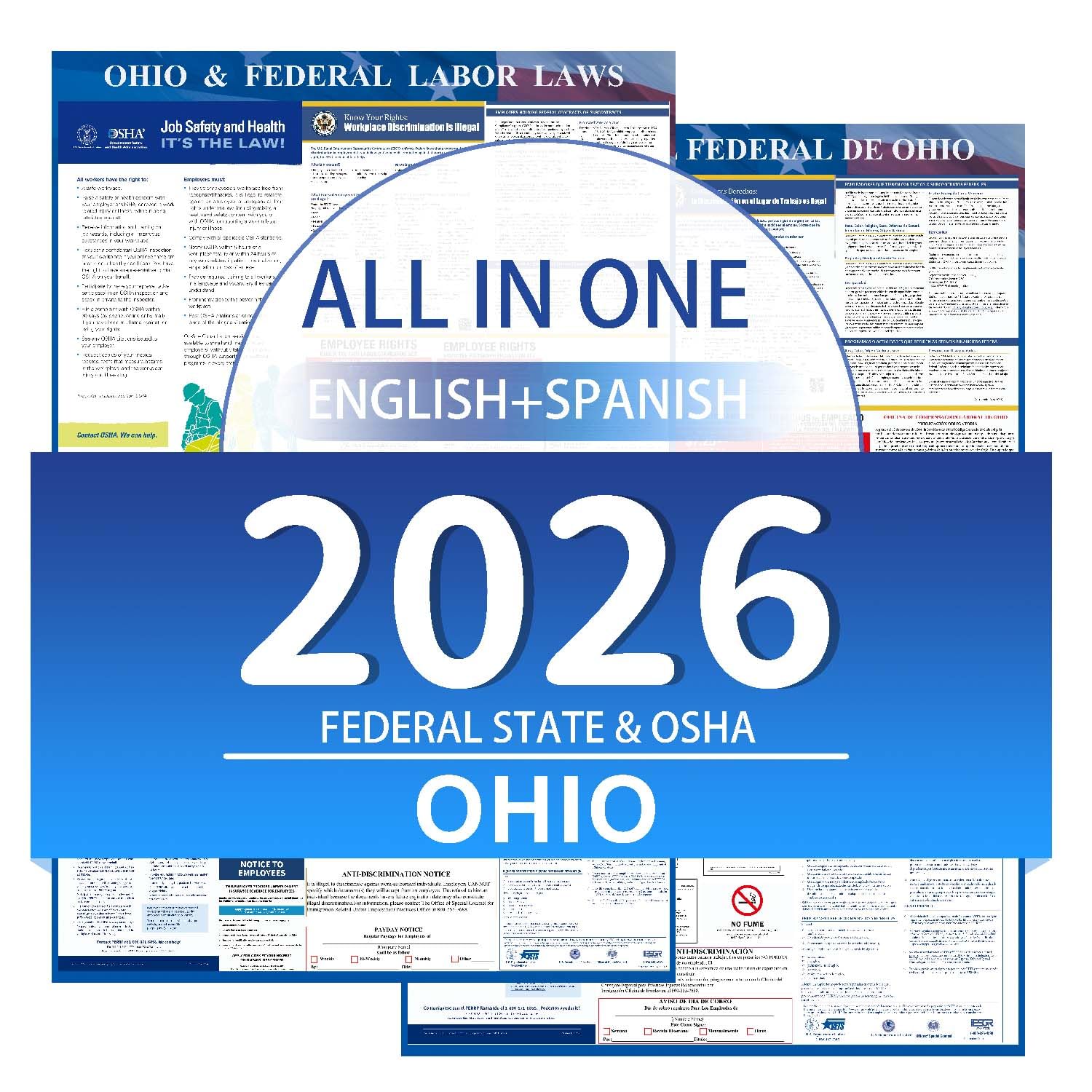 KIKIGO 2026 Ohio State &amp; Federal Labor Laws Poster OSHA Bilingual Poster