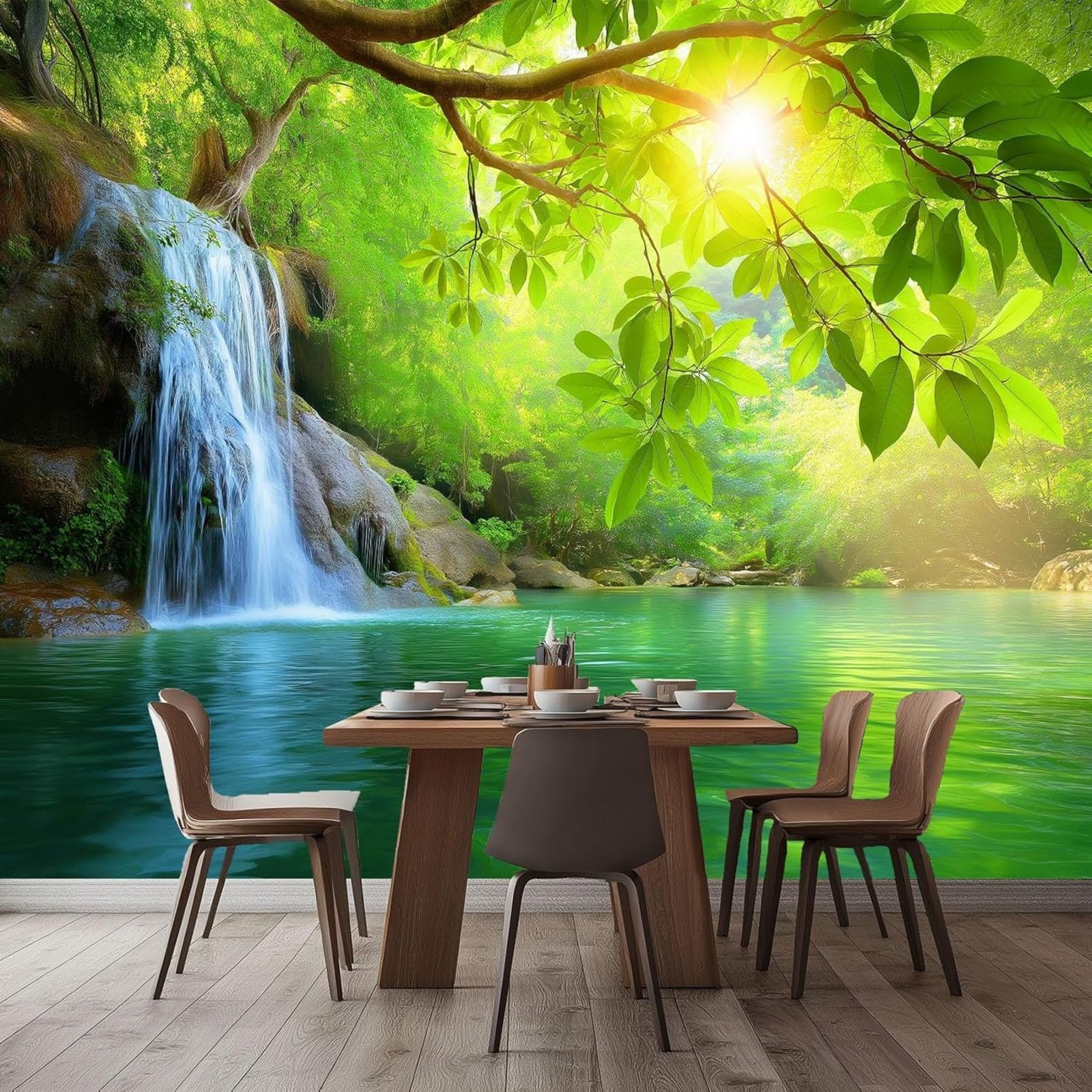 pdghsdkgjh Photo Wallpaper Forest Waterfall Green Jungle Stream, Non-Woven Wallpaper for Living Room Bedroom Children's Room – wall Decoration, 250cm x 175cm Stickers - Frameless Painting - Poster
