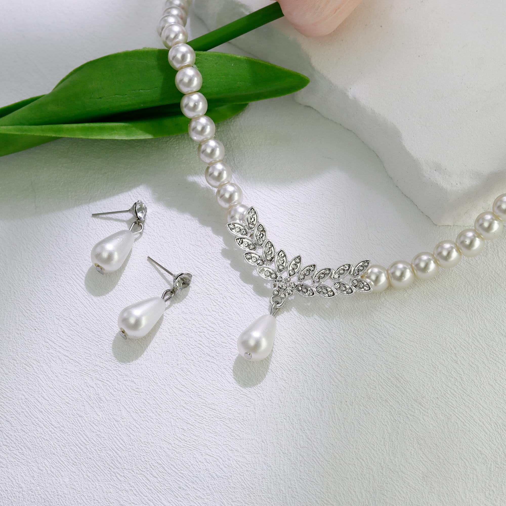 conjuntos de joyería de perlas para las mujeres, collar de perlas de imitación y pendientes de pulsera conjunto de capas collar de perlas de 1920 Joyería de la boda de Juegos