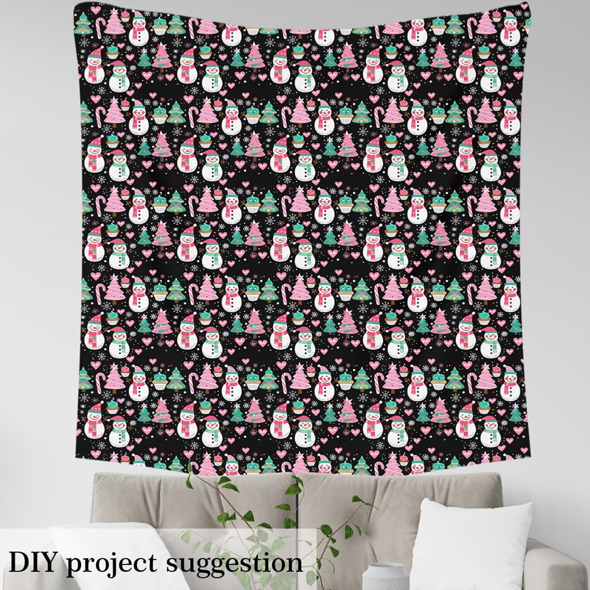 Homemissing The Yard - Tessuto impermeabile per esterni, 460 x 150 cm, motivo: pupazzo di neve, albero di Natale, decorazione per sedie, fiocchi di neve
