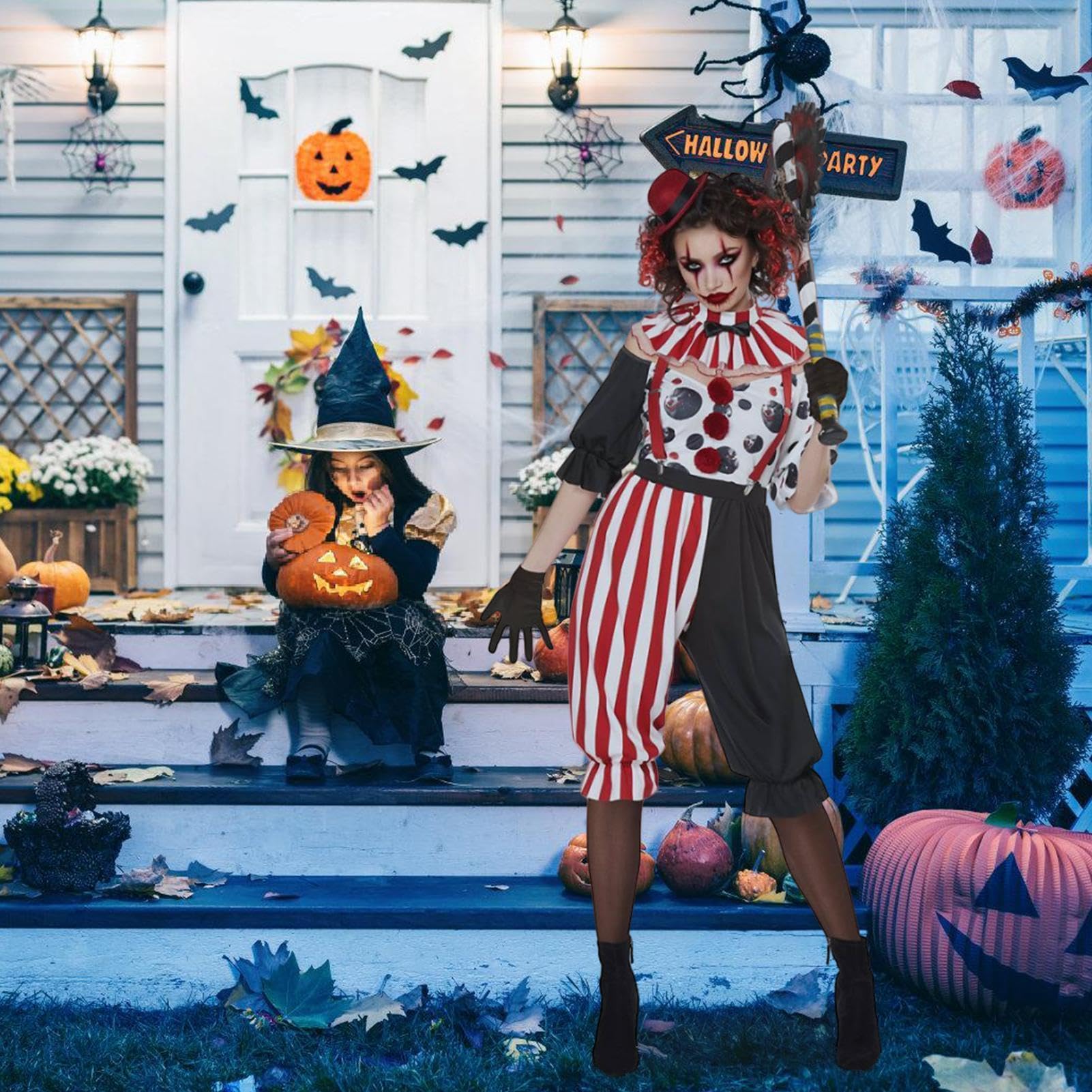 Kostium Klauna Dla Kobiet z Kapeluszem na Halloween Upiorny Strój Klauna