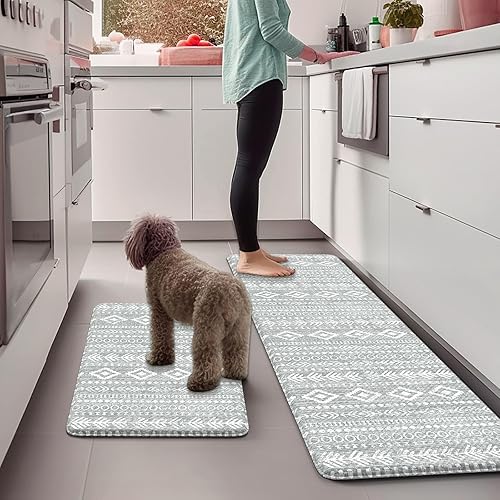 Miniatura 7 de KIMODE Tapetes de cocina antifatiga, juego de alfombras de cocina bohemias, 2 piezas, tapete de cocina antideslizante impermeable para piso, tapete