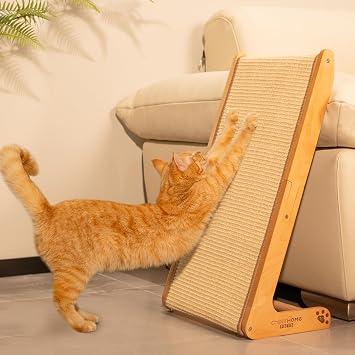 CHEERHOME PETS Sisal Cat Scratcher Ramp for Indoor L-Shape Solid Wooden