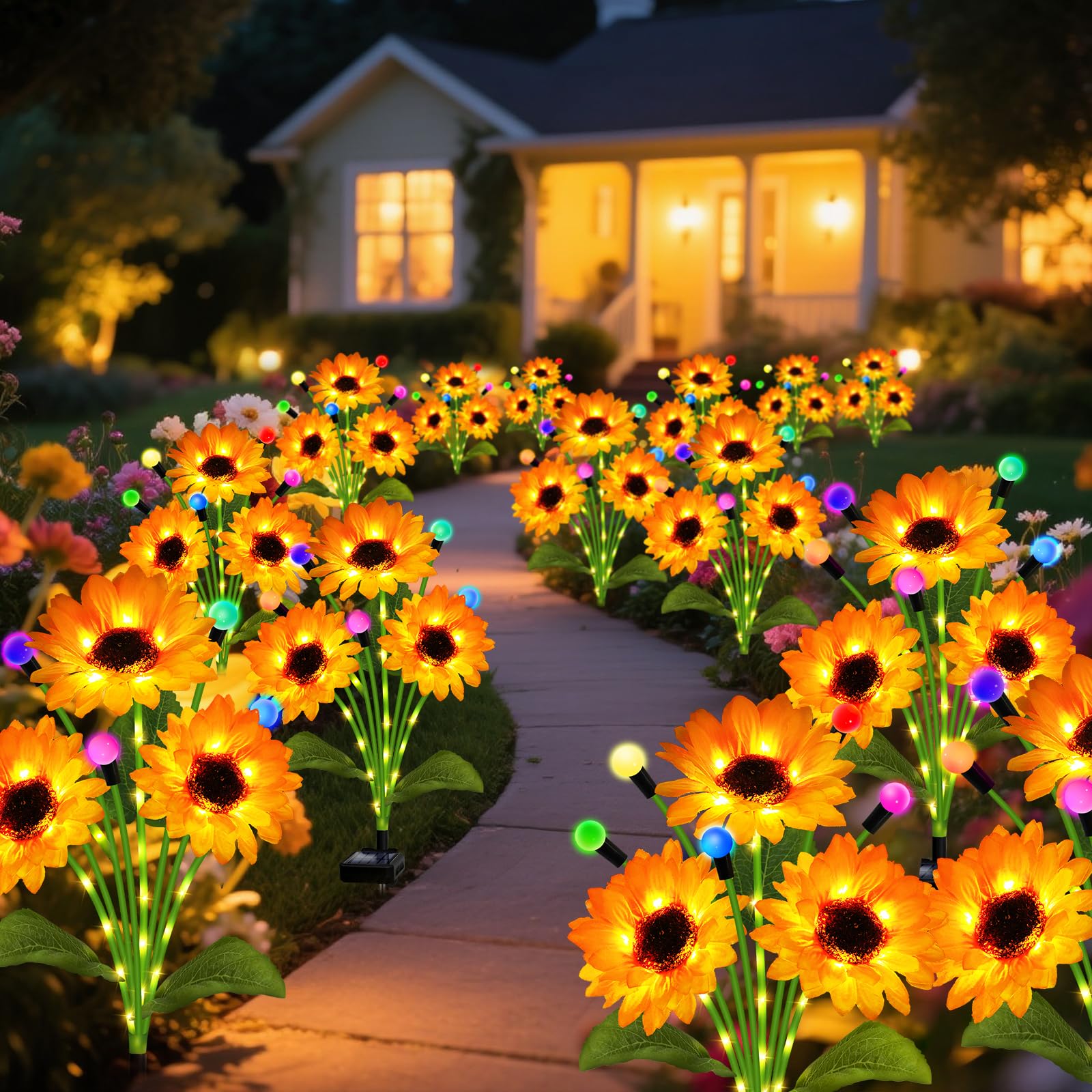 Luci solari da giardino, confezione da 4 girasoli solari con luci multicolore che cambiano lucciola ondeggiante, regalo per mamma, donna, festa della mamma, luce impermeabile a forma di girasole per