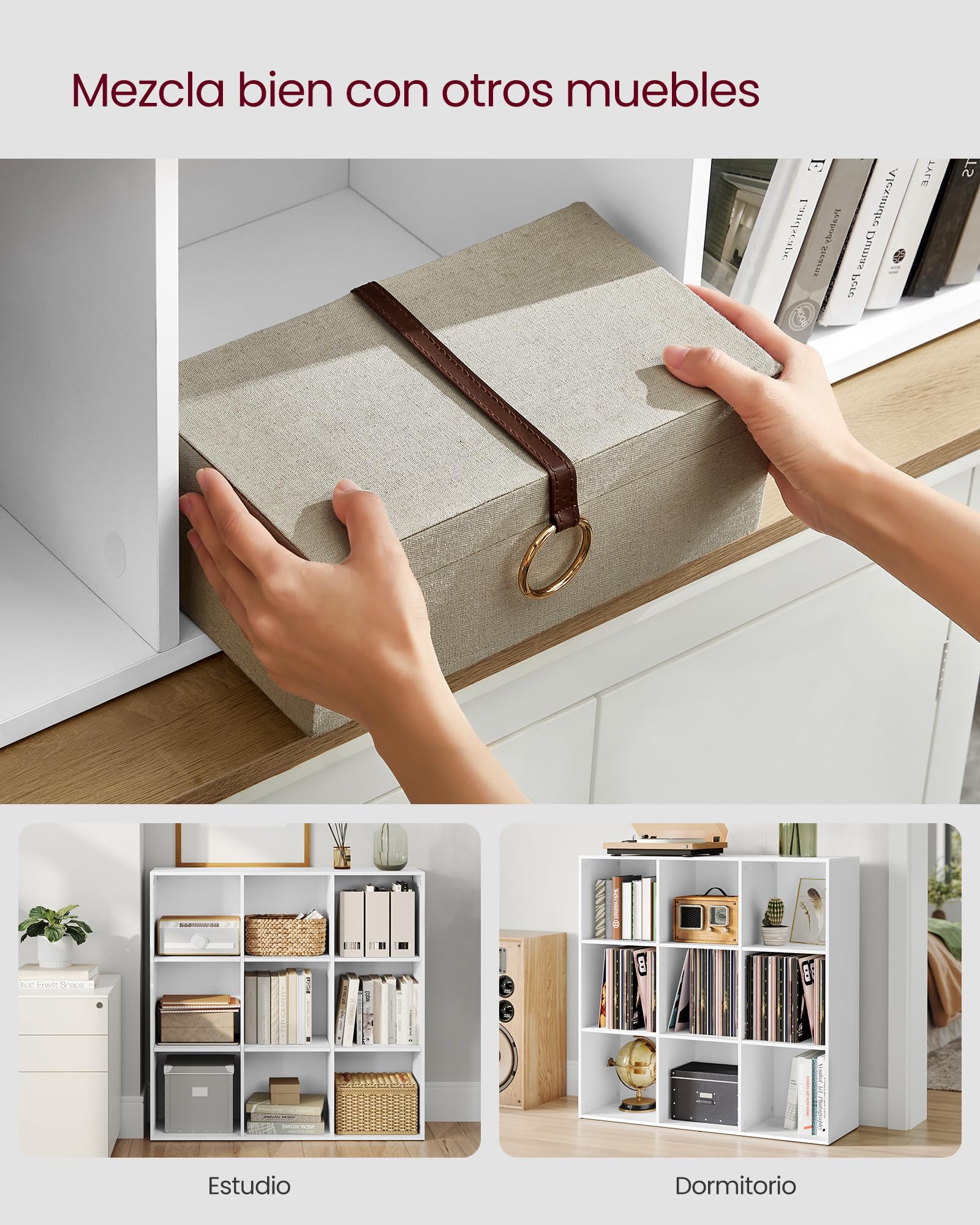 VASAGLE Custos Colección - Librería, Estantería Almacenaje, de 9 Compartimientos, para Sala de Estar, Estudio, Oficina, 30 x 97,7 x 97,5 cm, Blanco LBC177W01