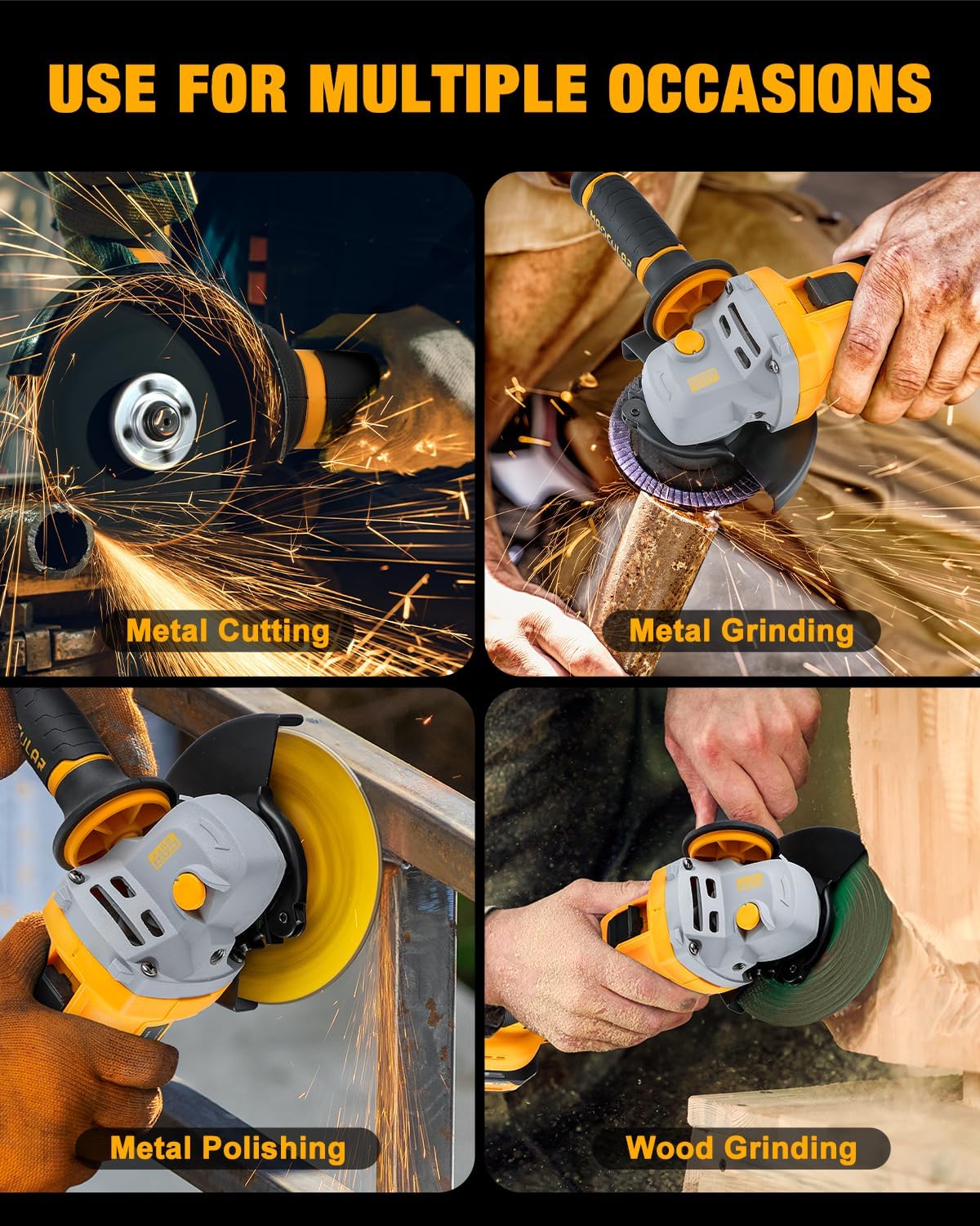 Angle Grinder Cordless 20V Battery,9600 RPM Brushless Power Motor,4-1/2-Inch to 5-Inch,2x4.0 AH Battery Electric Grinder Tool Set, for Cutting,Grinding,Polishing - Image 5