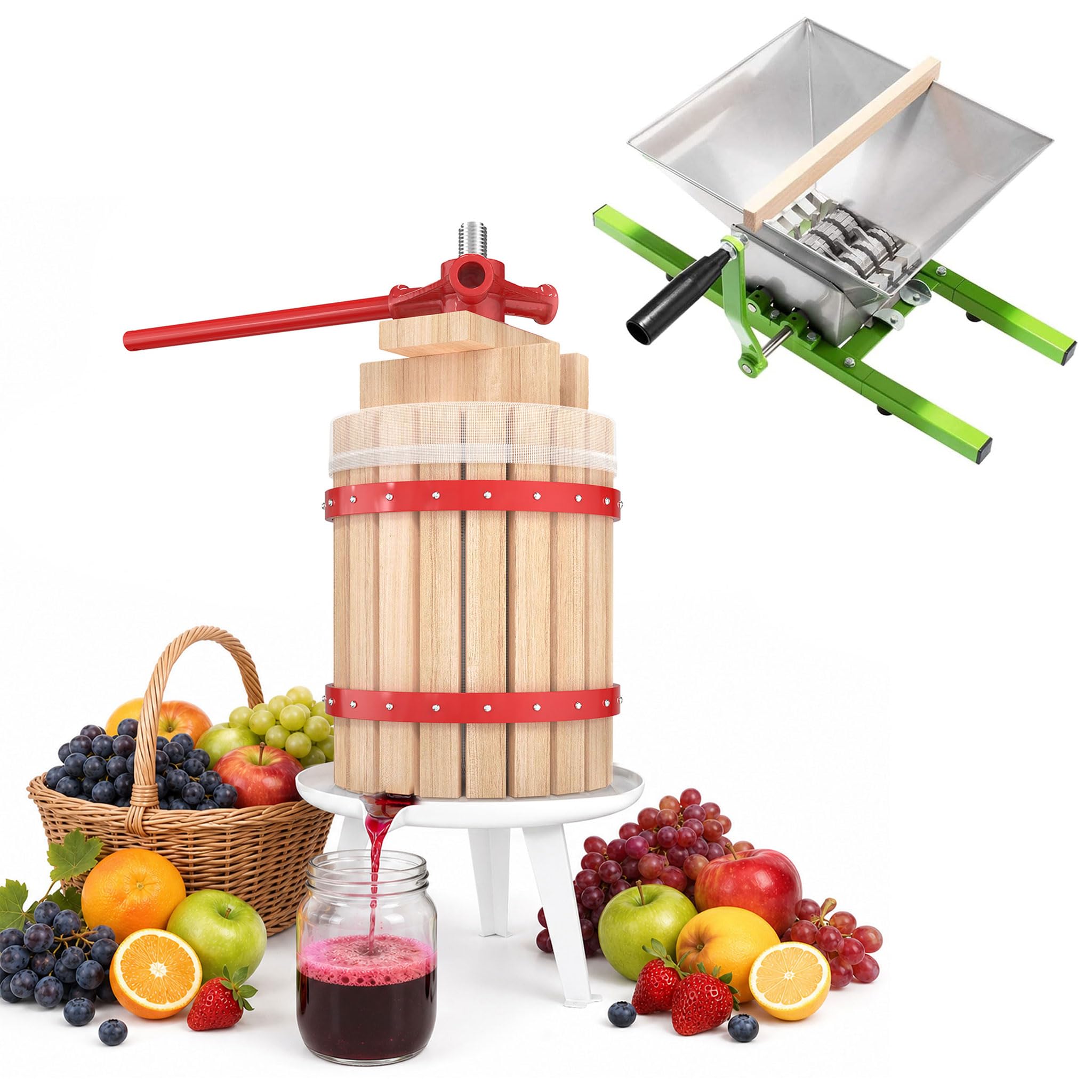 UISEBRT 7L Obstmühle Traubenmühle Apfelpresse & 12L Obstpresse Weinpresse Saftpresse Mechanisch mit Pressentuch