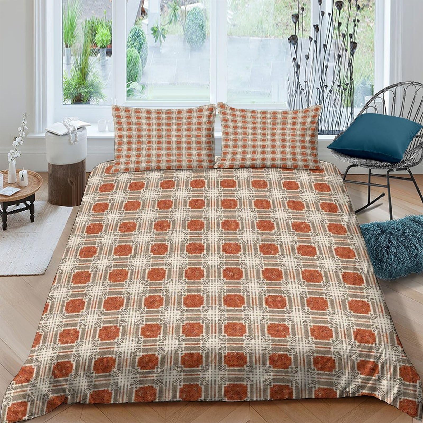 Housse de couette rétro géométrique parure de lit douce de qualité