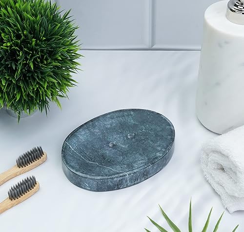 Miniatura 7 de Crocon Soporte para platos de mármol, diseño ovalado, jabonera, barra de jabón para baño, cocina y encimeras, caja de accesorios decorativos de