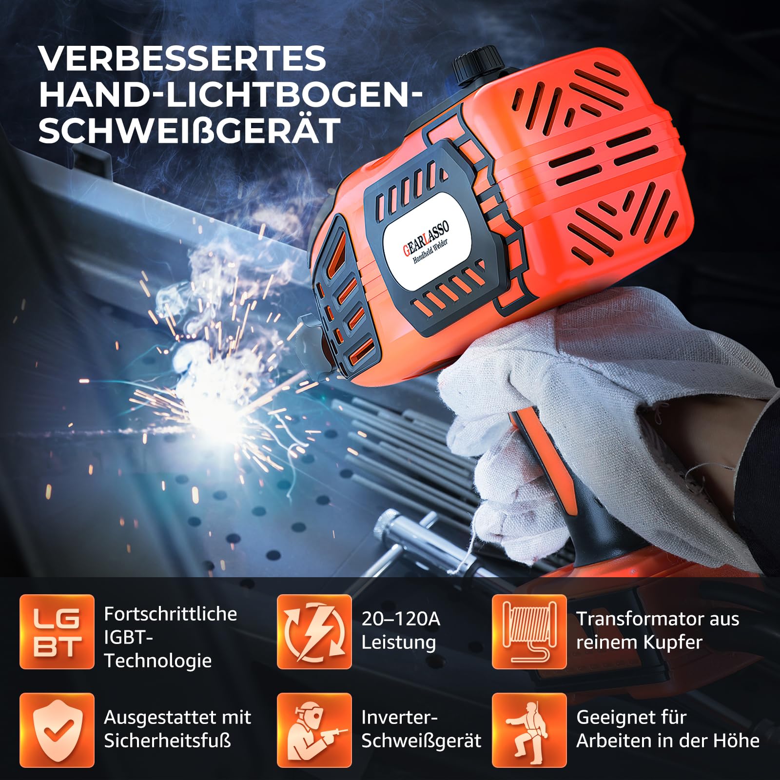 Handschweißgerät, 110V 120A Elektroden Schweißgerätmit IGBT-Wechselrichter, 5 variable Stromeinstellungen, tragbares Lichtbogenschweißgerät, passend für Schweißstäbe von 3/32"-1/8"(2.5-3.2mm)