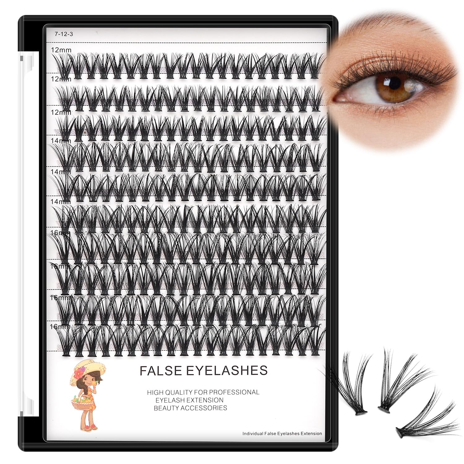 Bodermincer Individual Cluster False Eyelashes, Black C Curl