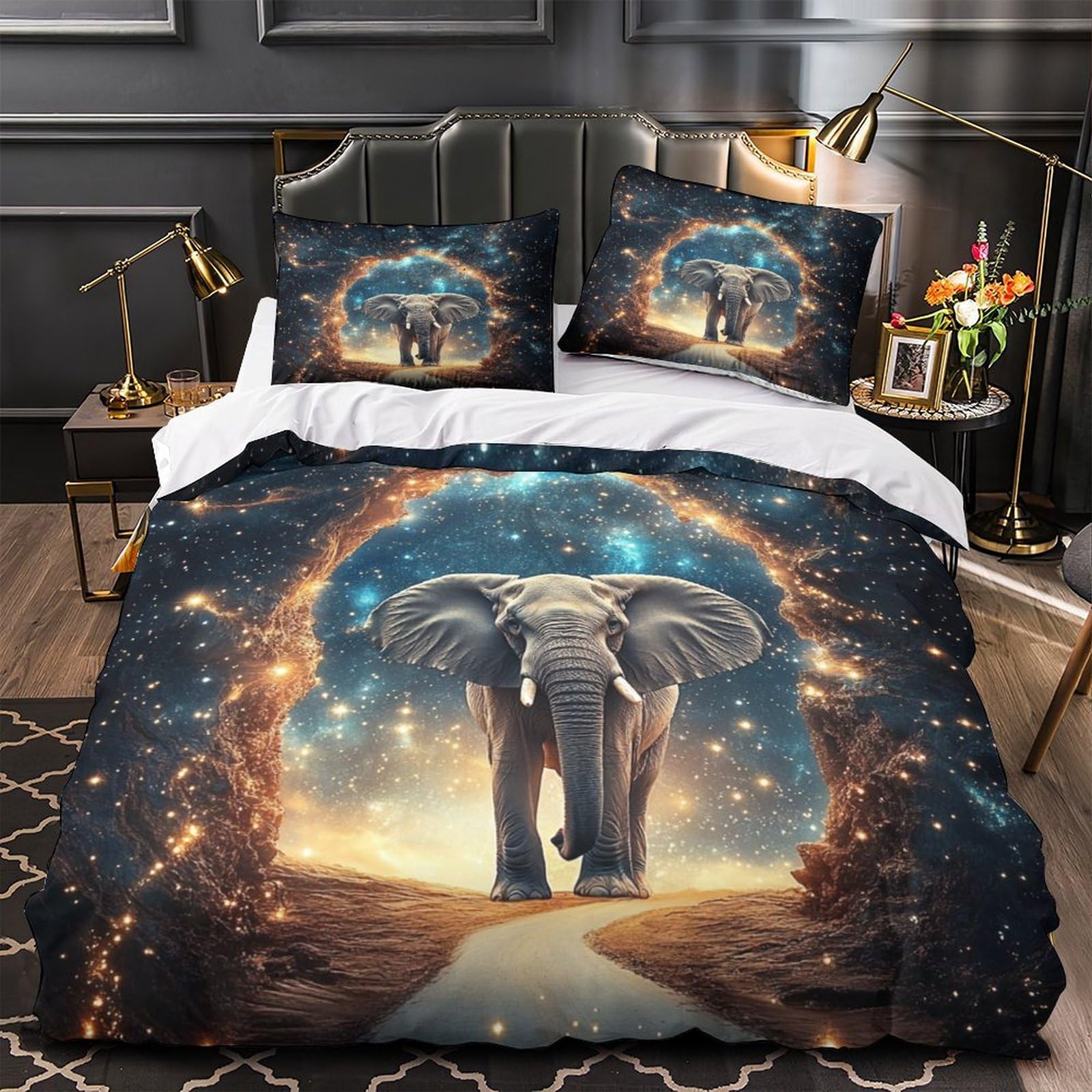 Elefante Impressione 3D 3 pz fodera per edredone Fantasia del portale cosmico coperteletto microfibra ipoallergenica zip per bambini adolescenti adulti King（220x240cm）