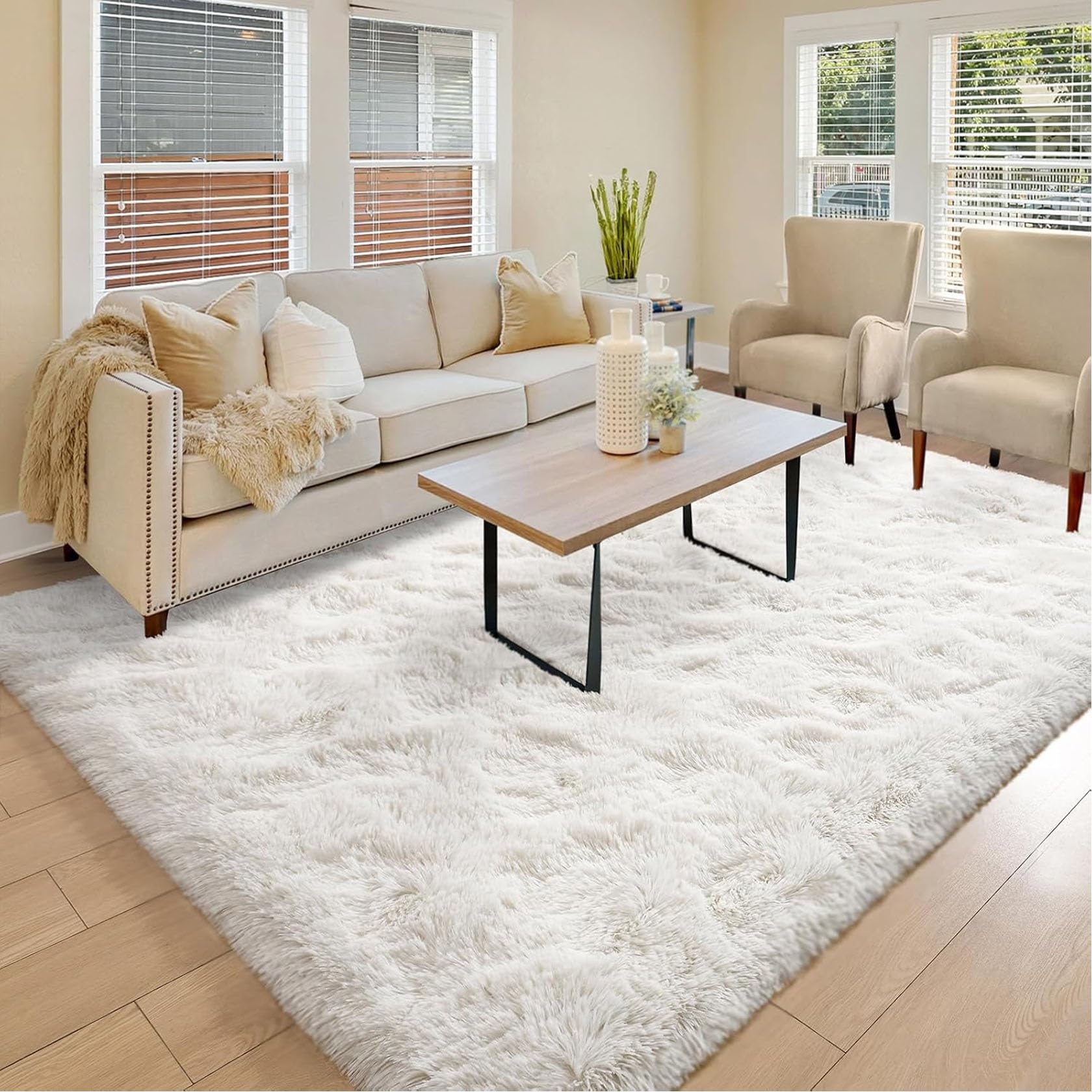 Tapis pour salon Shaggy moelleux 135x290 cm tapis pour chambre blanc et antidérapant
