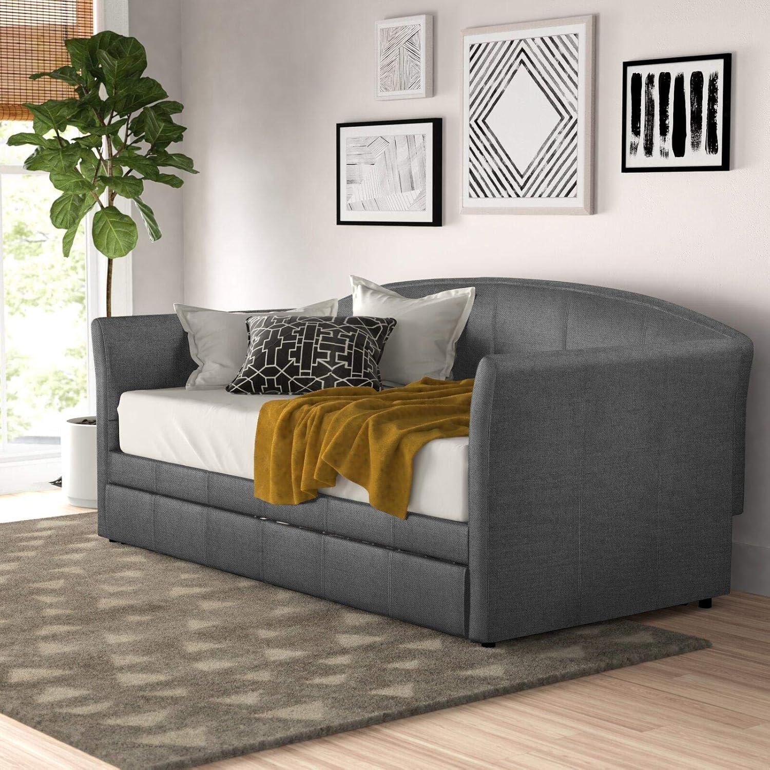 Turrell Twin Daybed with Trundle,Grey Linen Home & Kitchen