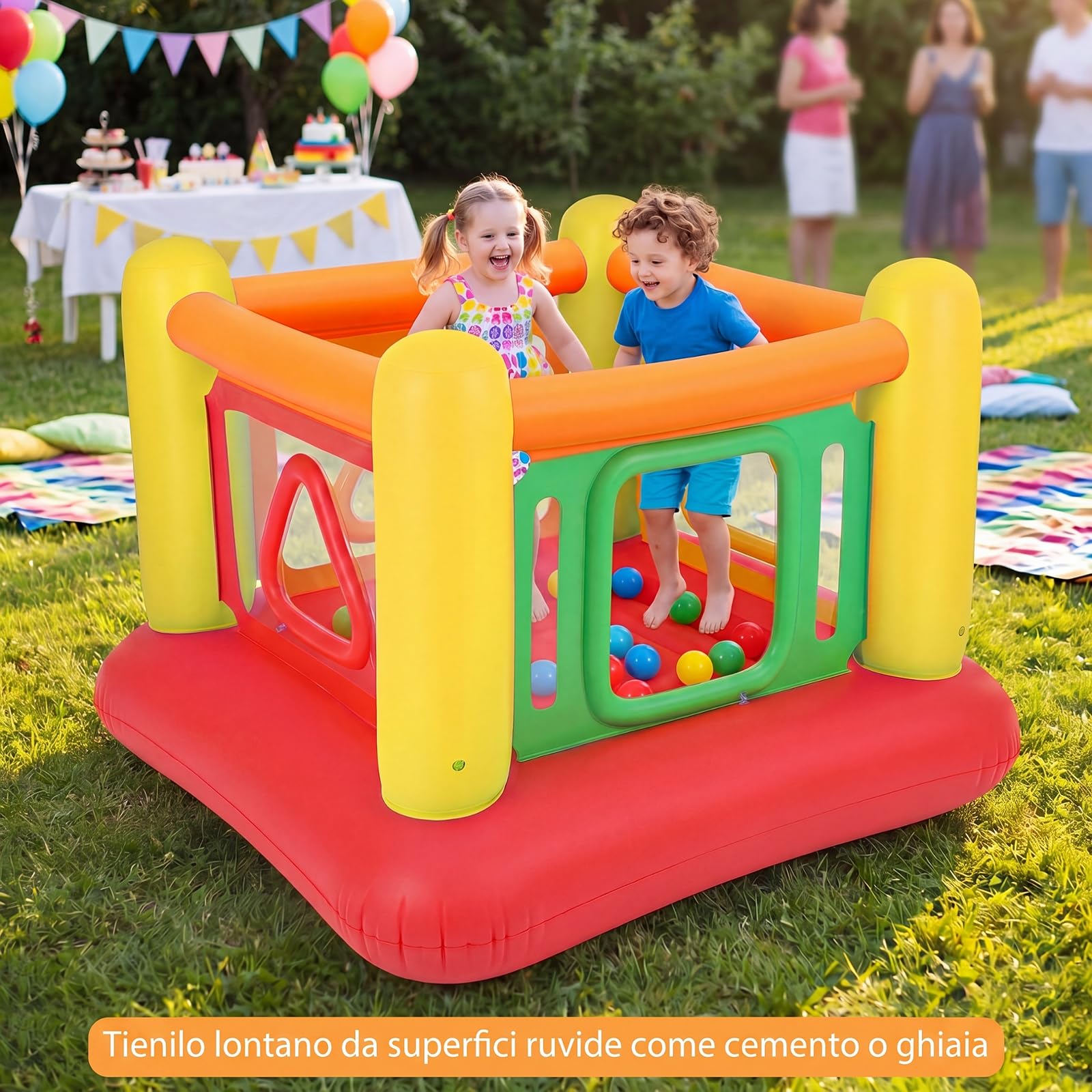 COSTWAY Castello Gonfiabile per Bambini 3+ Anni, Trampolino Elastico per Interno e Esterno, Box con Giochi Tunnel, Tappeto Salta 160 x 160 x 125 cm, Gonfiaggio Facile, per Compleanno e Feste (Giallo)