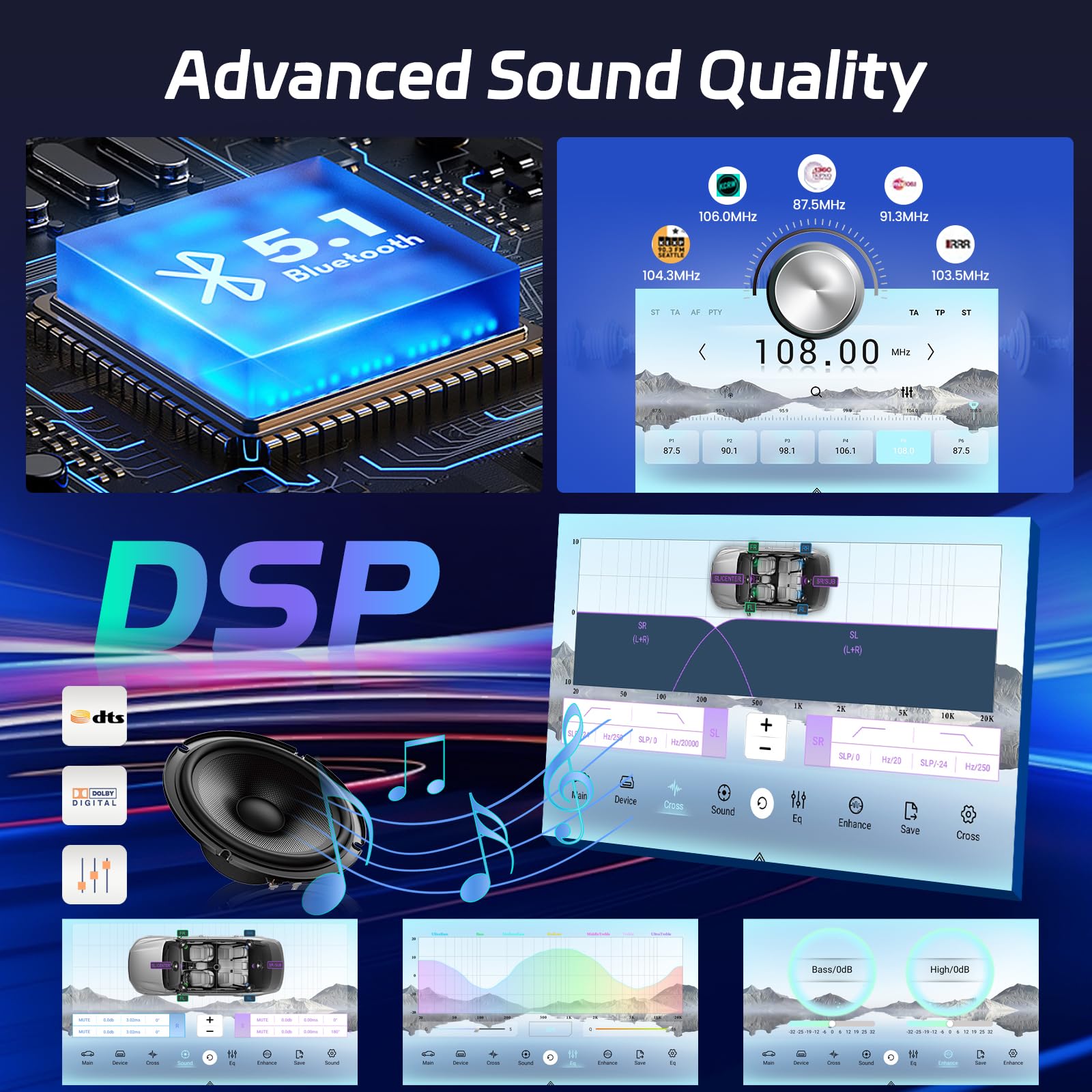 NHOPEEW 8 Core 4+64G 9 pollici Android Radio per Ford Fiesta 2009-2017 - Wireless CarPlay & Android Auto GPS 3D Modello Auto Presentazione SWC FM RDS DSP Schermo Diviso + Telecamera Posteriore