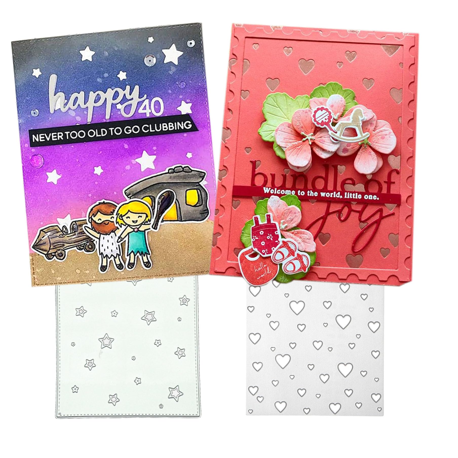 AmmsochyCutting Dies for Paper Card Making 2 Pack Backgrounds Frame Metal Stencils Scrapbooking Tools DIY Craft Carbon Steel Embossing Album Arts Crafts Supplies (Heart and Star Frames-14.3x11.1cm)