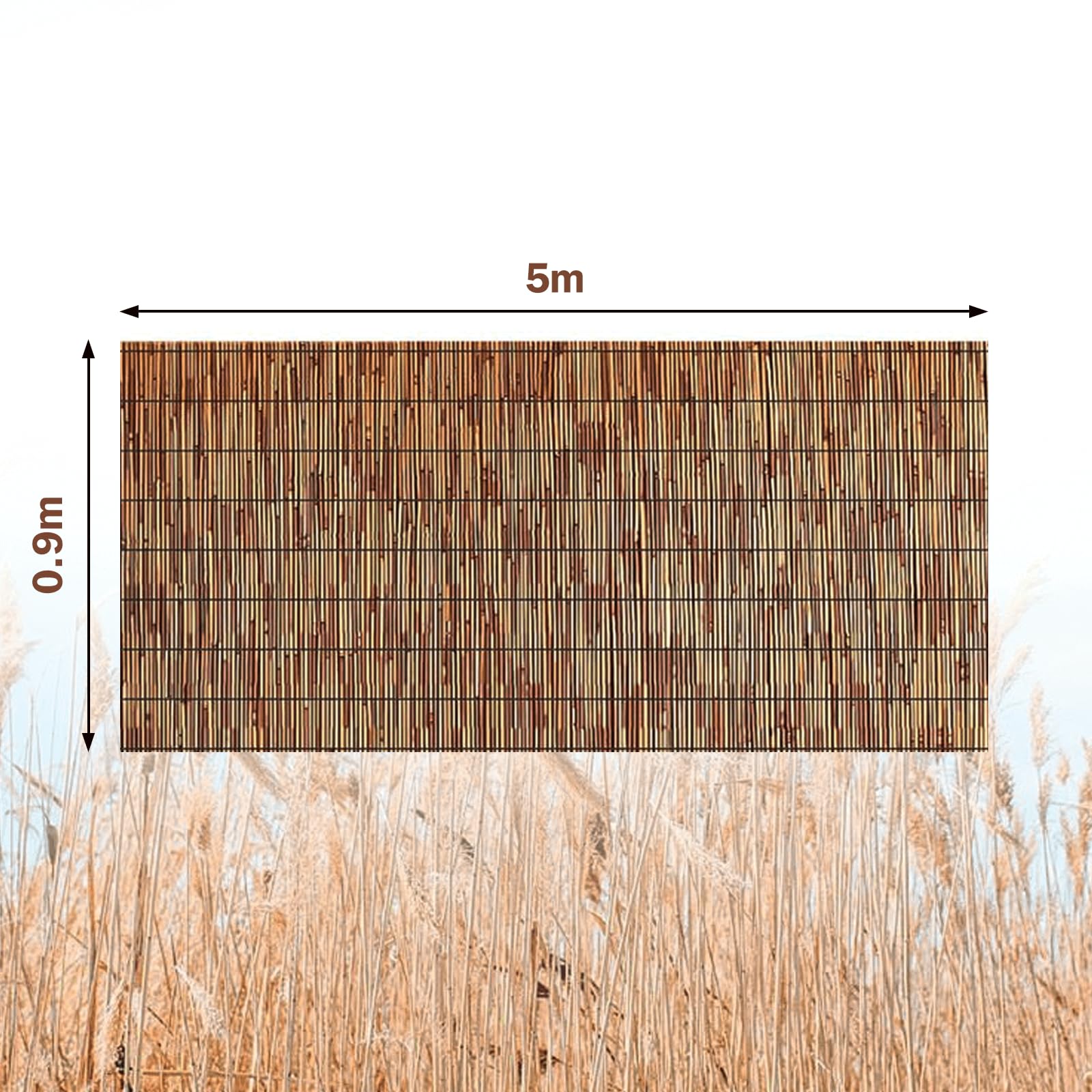 KOIUEYW Sichtschutz Schilfrohrmatte 90x500cm - Premium Schilfmatten Sichtschutz Zaun - Sonnenschutz, Windschutz & Wetterfest Schilfrohrmatte Beach für Garten, Balkon, Terrasse, Pergola - Braun