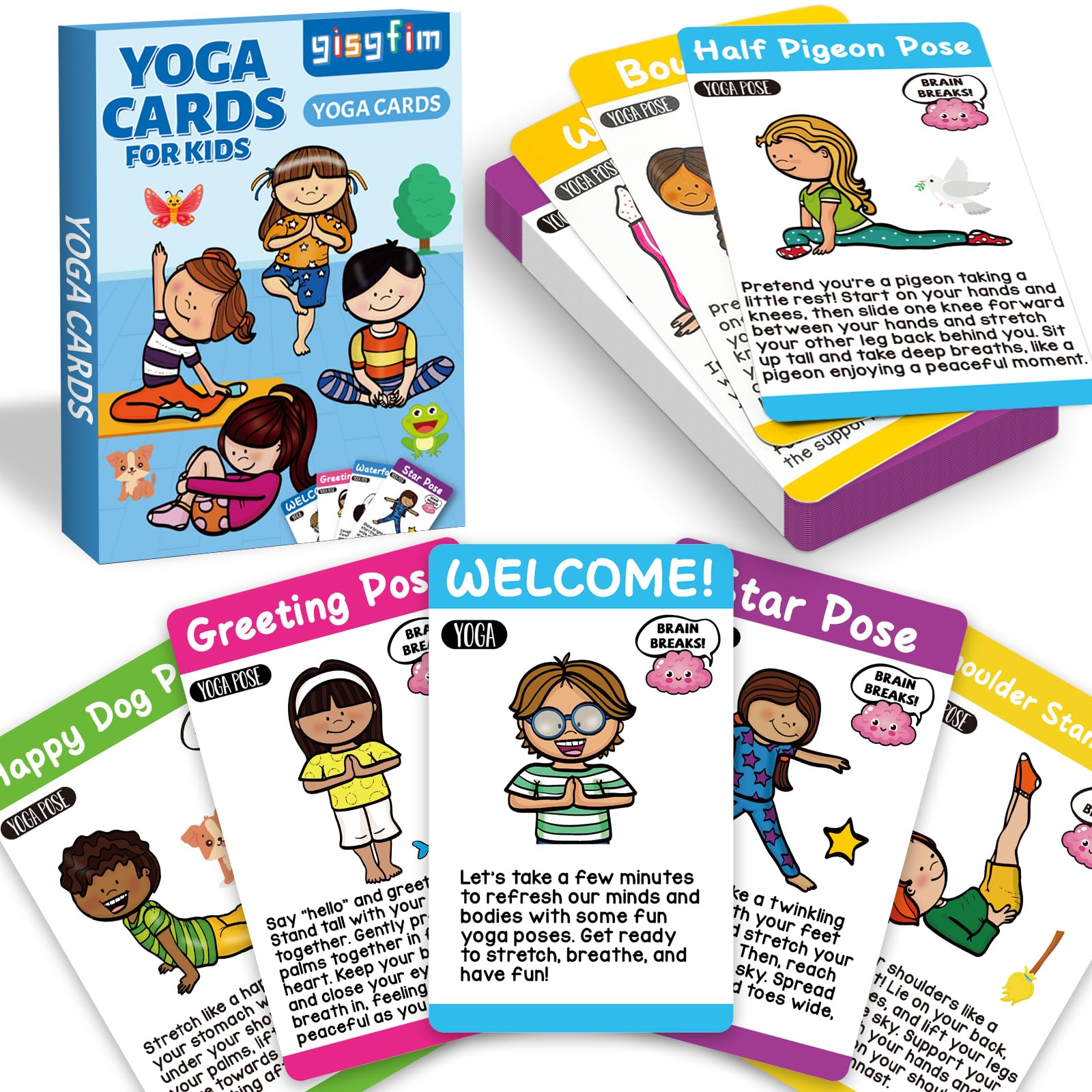 gisgfim Yoga Cards 30 Yoga Poses Fun Cartoon Workout Positions Flash Cards for Home Gym Use Beginners Advanced Learners Educational Activities Memory Game Promotes Mindfulness and Relaxation