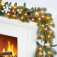 Vista 16 de Guirnalda de Navidad de 6.5 pies con luces en forma de estrella, decoraciones de Navidad preiluminadas, guirnalda iluminada con batería, decoración