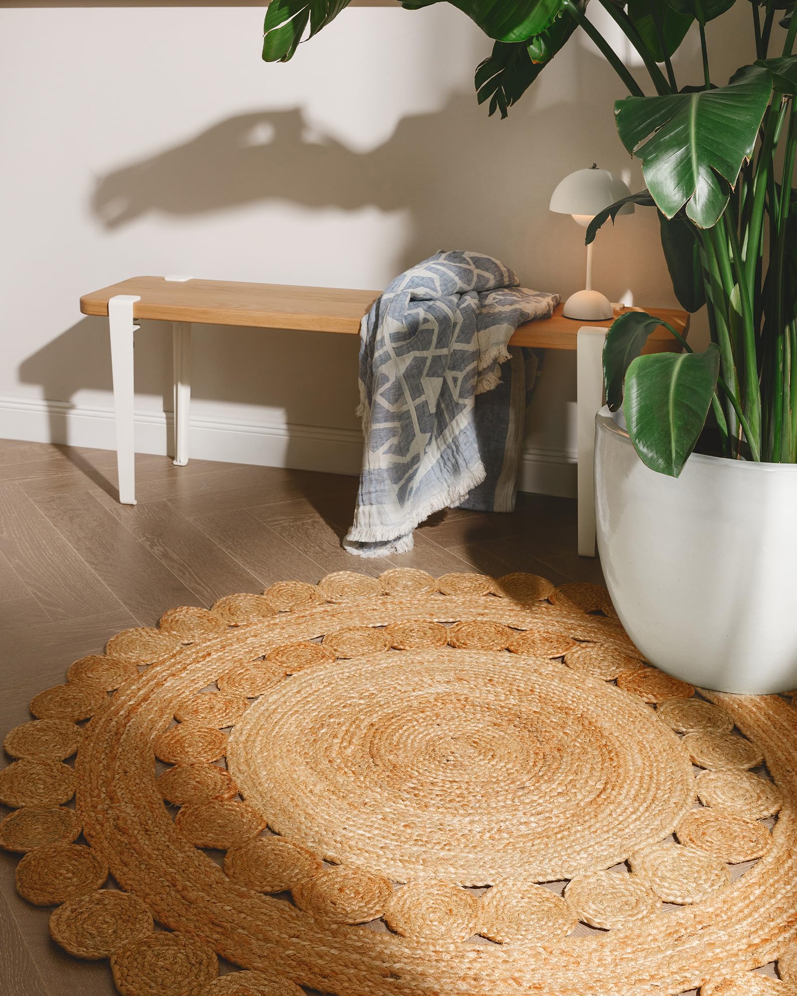 benuta Jutta Tapis en Jute - Marron Clair Rond 120 cm - Tapis de Salon tissé à la Main - Design Naturel - Convient pour Chauffage au Sol