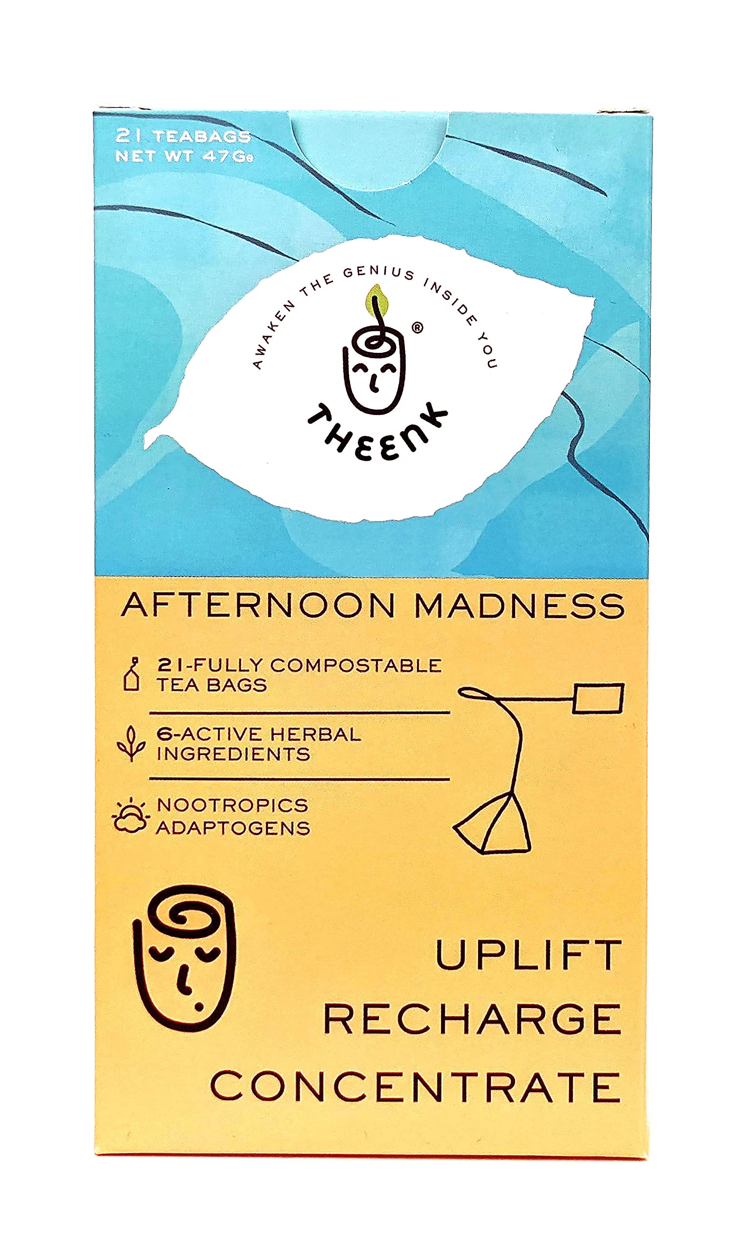 THEENKTea - Herbal Tea-Brain Boosting Mixed Selection- Improves Focus, Concentration, and Memory with Natural Nootropics, Adaptogens (Afternoon Madness)