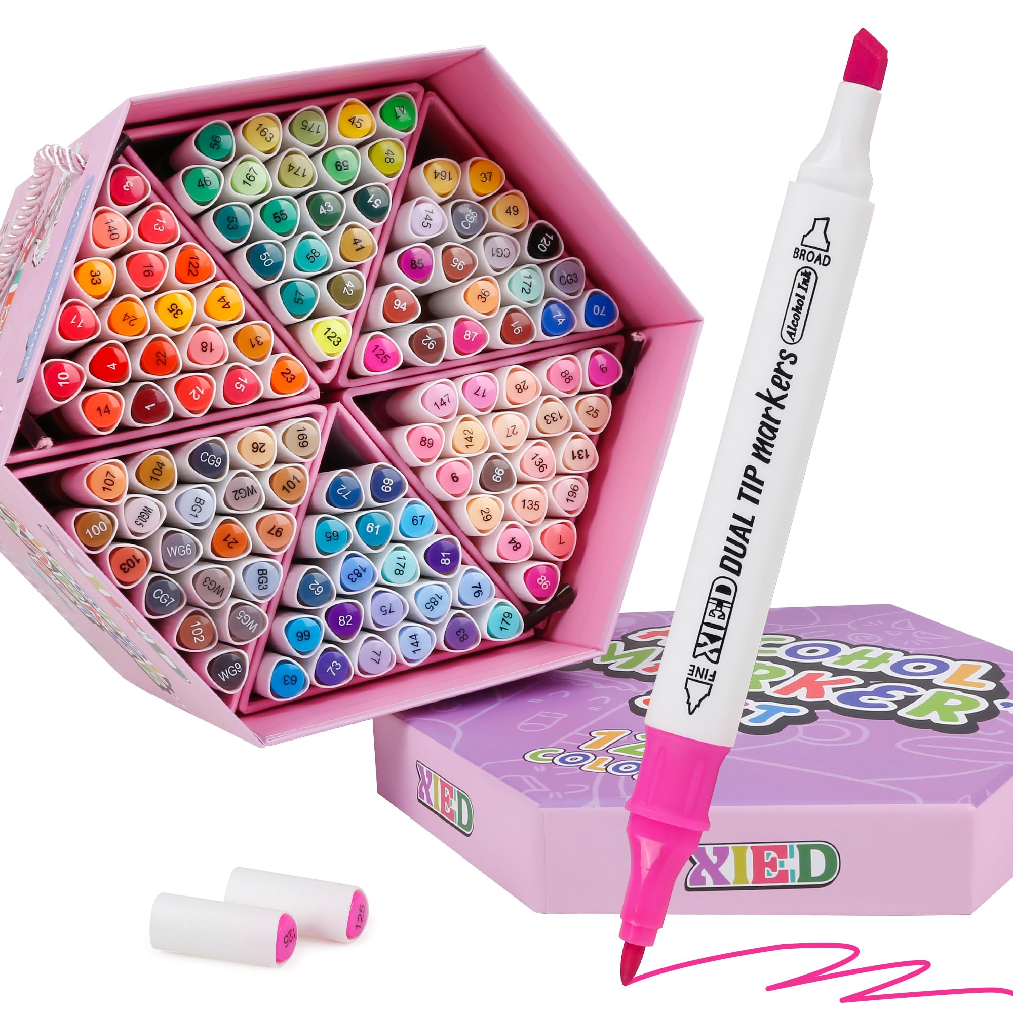 XIEED Alcohol Markers, 120-Color Hexagonal Alcohol Markers Set