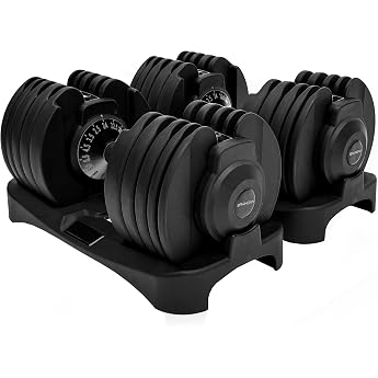 BRAINGAIN Adjustable Dumbbell Pair 15 in 1 (24kg) Weight Levels, Smart Click Technology for Quick Change, Non-Slip Handle, Sp