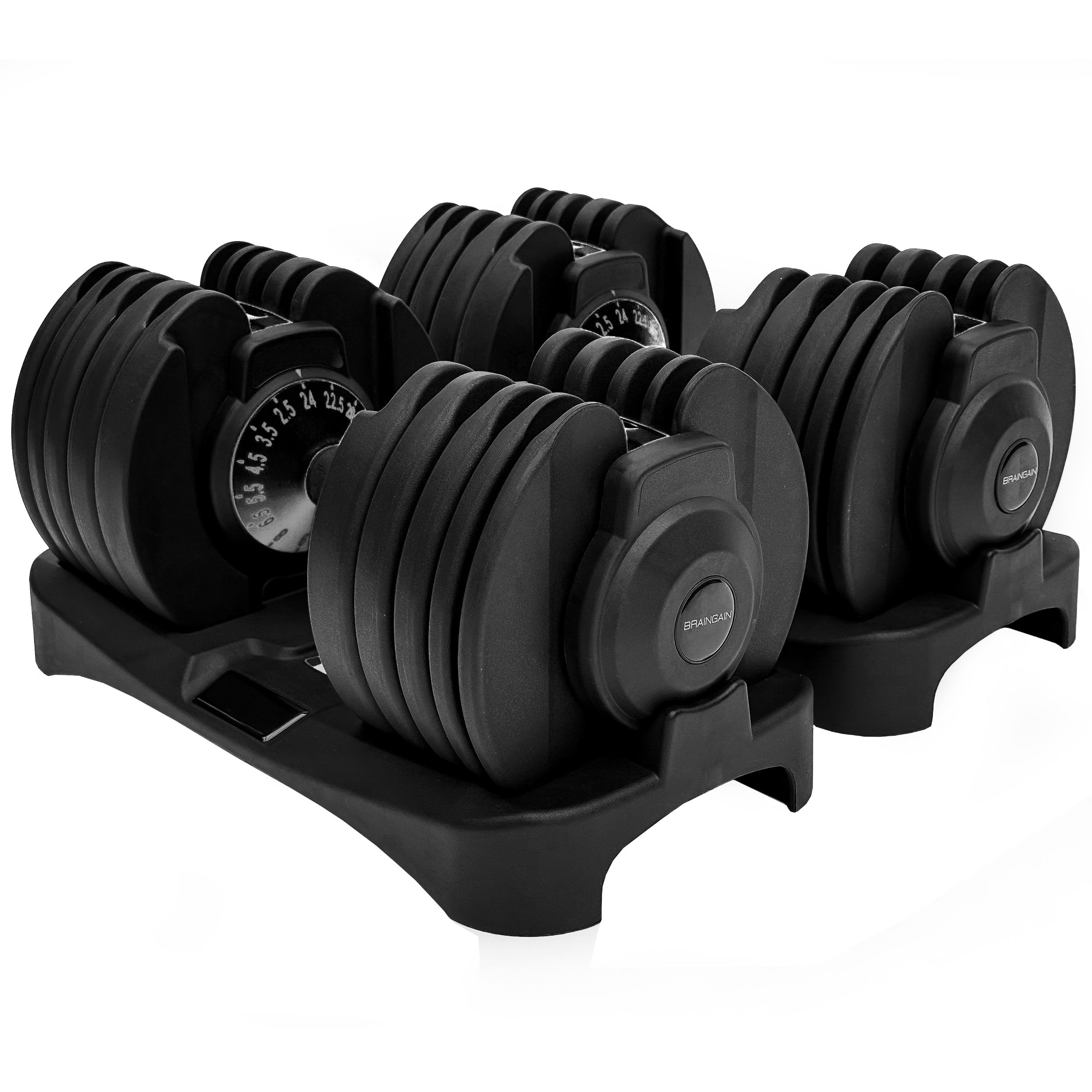 BRAINGAIN Adjustable Dumbbell Pair, 15 in 1 (24kg) & 17 in 1 (40kg) Weight Settings, Smart-Click Technology for Fast Weight Changes, Anti-Slip Grip, Space-Saving Fitness Dumbbells for Home Training