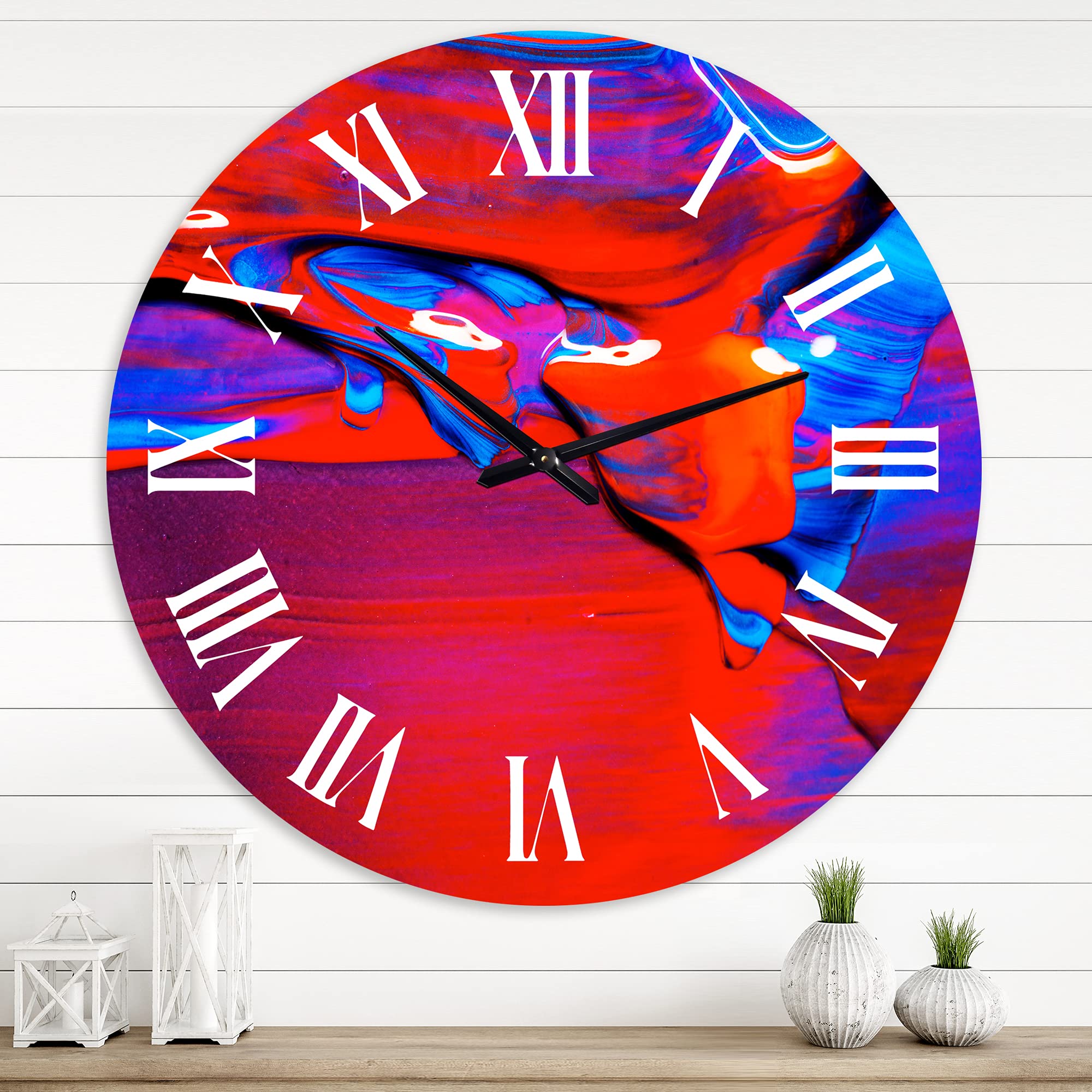 DesignQ Modern Wall Clock 'Oil on Canvas Textured Composition VIII' Large Wall Clock for Office Decor