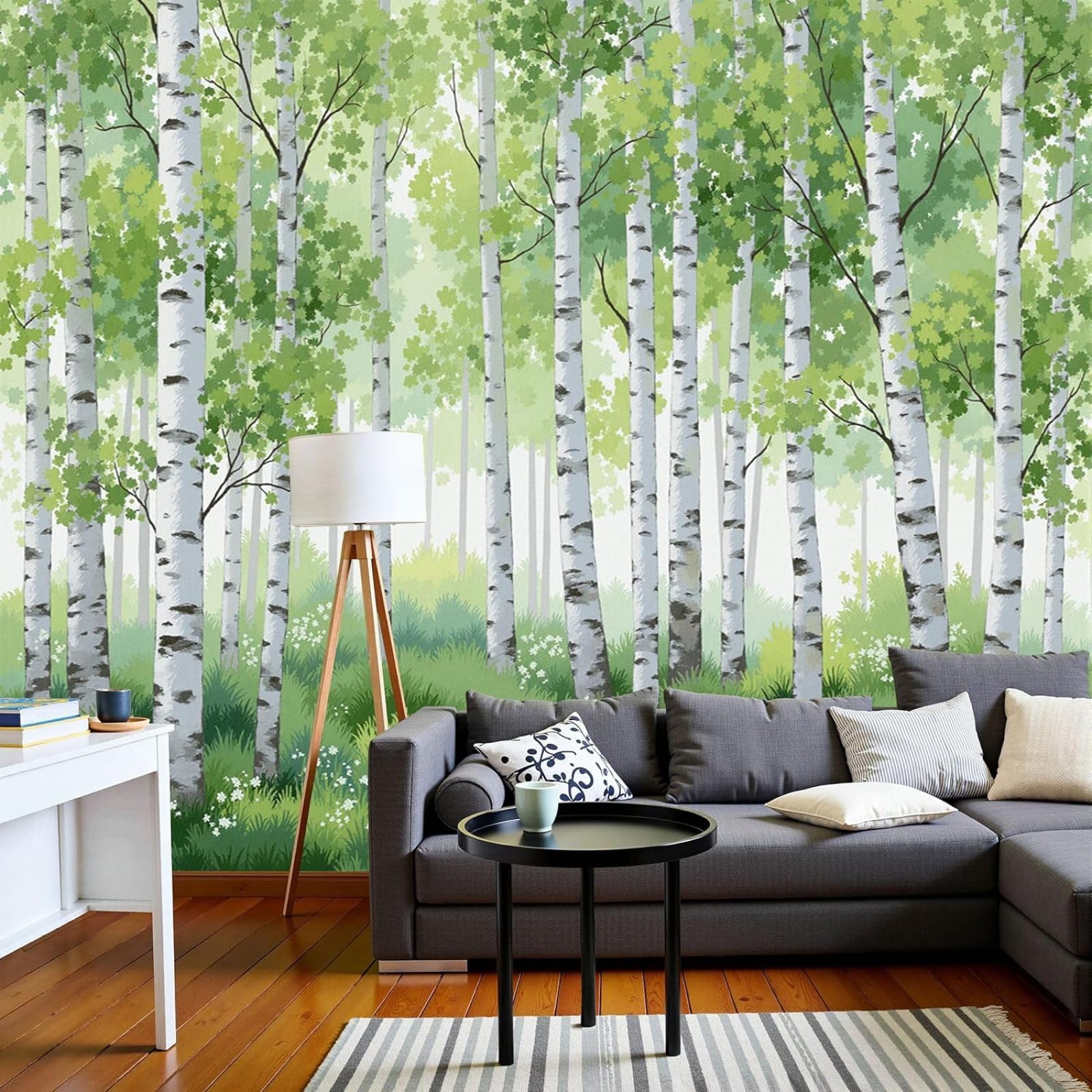 Photo wallpaper Straight stems - Watercolor plants Wall decor Modern wall wallpaper Green Non-woven for living room Bedroom Children's room Wall decor, 300cm x 210cm Stickers - Frameless Painting - Po