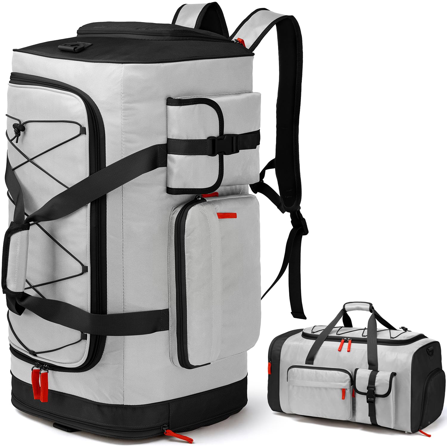 70L Sporttasche Groß Sportrucksack Herren mit Schuhfach Wochenend Sport Reisetasche mit Rucksackfunktion Wasserdicht Fitness Trainingstasche für Damen Gym, Reisen, Camping, Grau