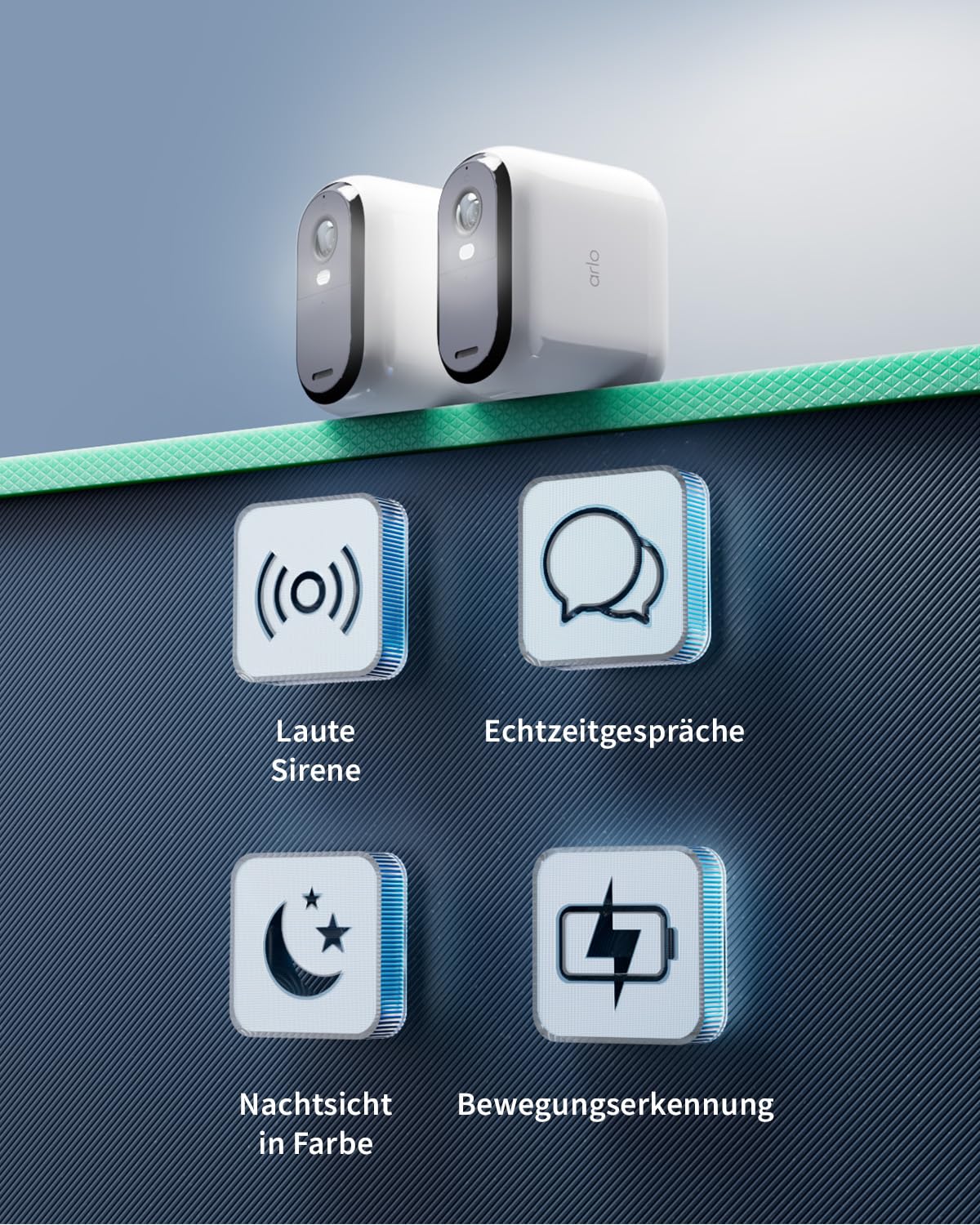 Arlo Essential 2 HD XL Batterie Überwachungskamera Aussen WLAN, Kabellos, 1080p Video, Farbnachtsicht, Licht, Bewegungsmelder, Sirene, 2-Wege Audio, Arlo Secure Plan Testzeitraum, 2 Kameras, Weiß