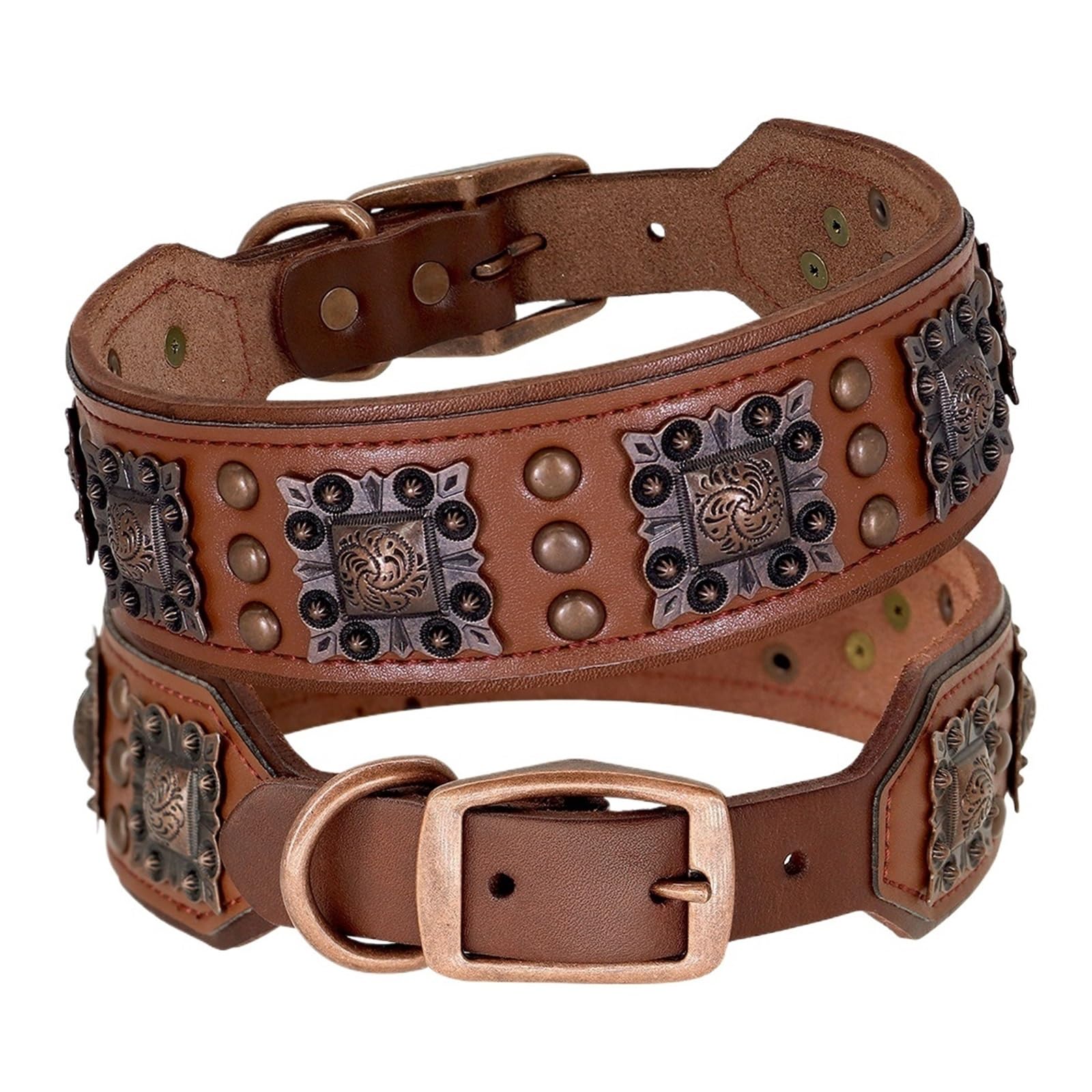 Collier de chien à pointes en cuir véritable noir pour tour de cou L 41-48cm