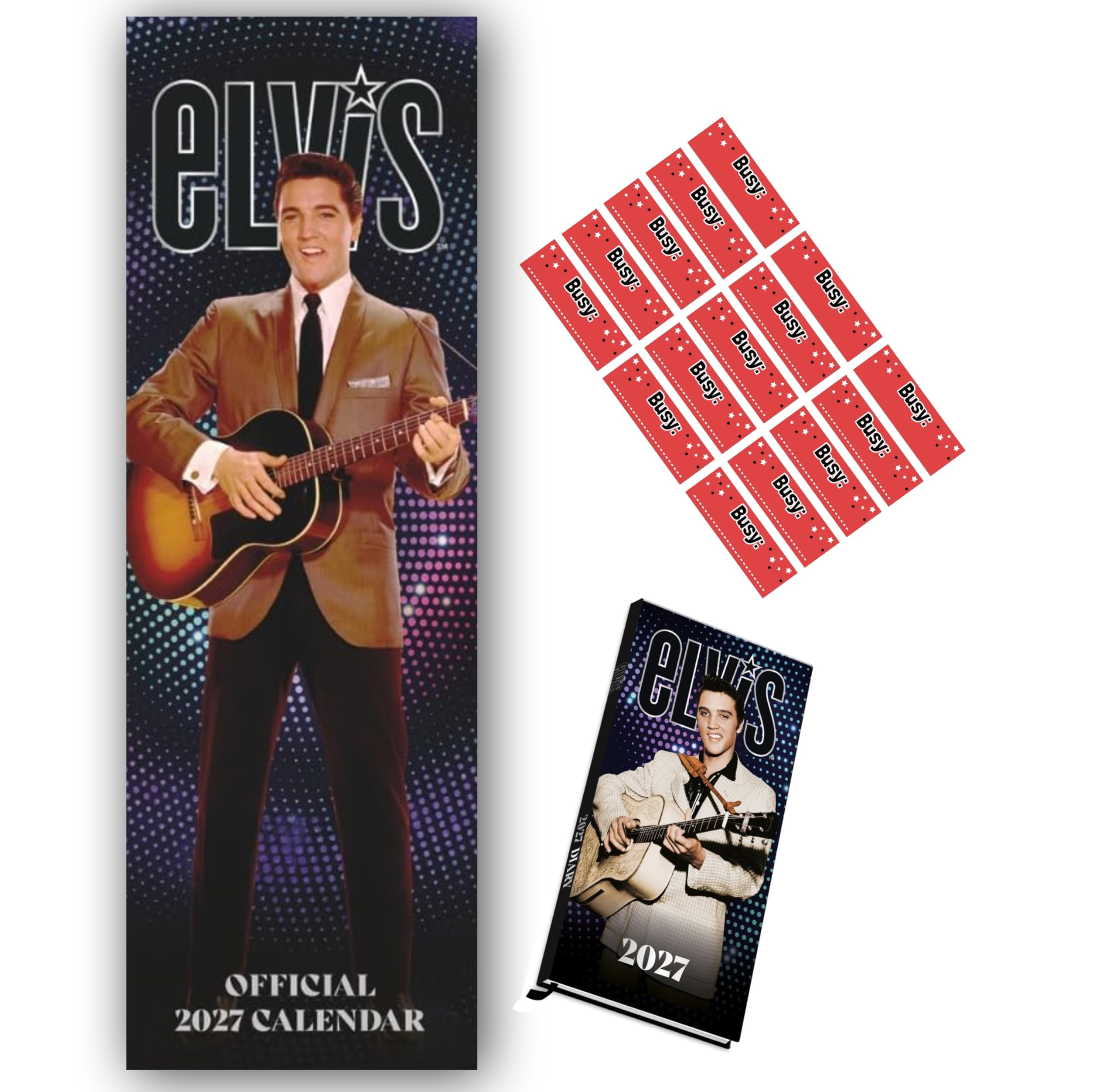 Elvis Presley Calendar 2027 Slim Wall Calendar & Slim Diary 2027 Gift Set Bundle Present with Free Organising Stickers Included