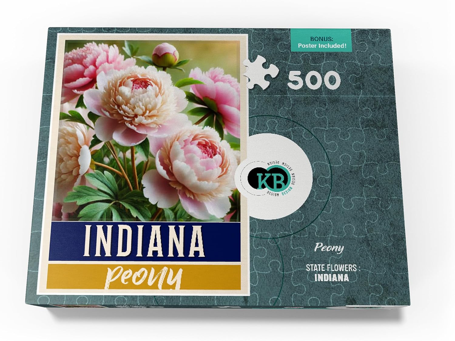 MyPuzzle State Flowers Series: Indiana, Peony - Premium 500 Piece Jigsaw Puzzle for Adults