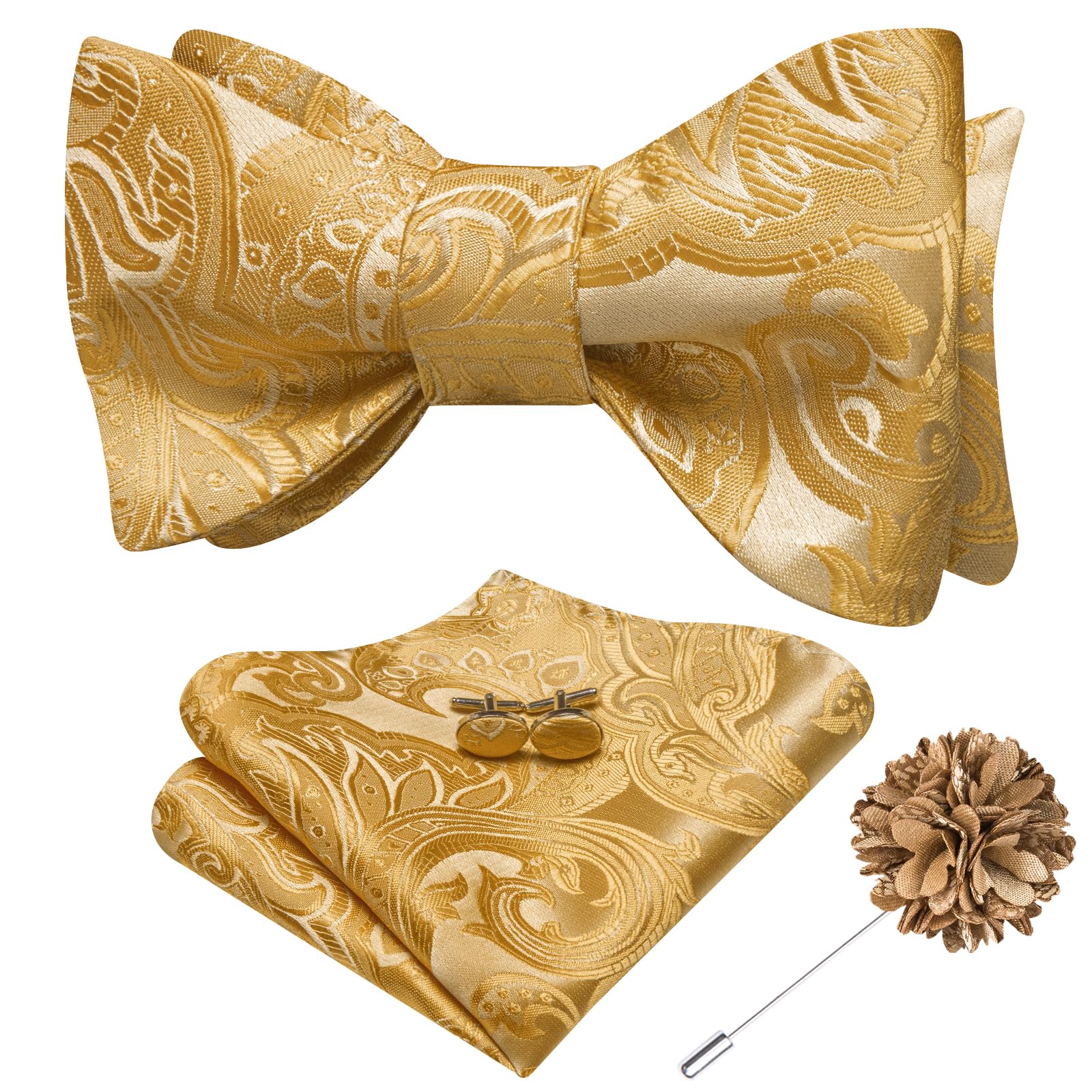 Dubulle Self Tie Bow Ties for Men Silk Paisley Bowtie Lapel Pin Set