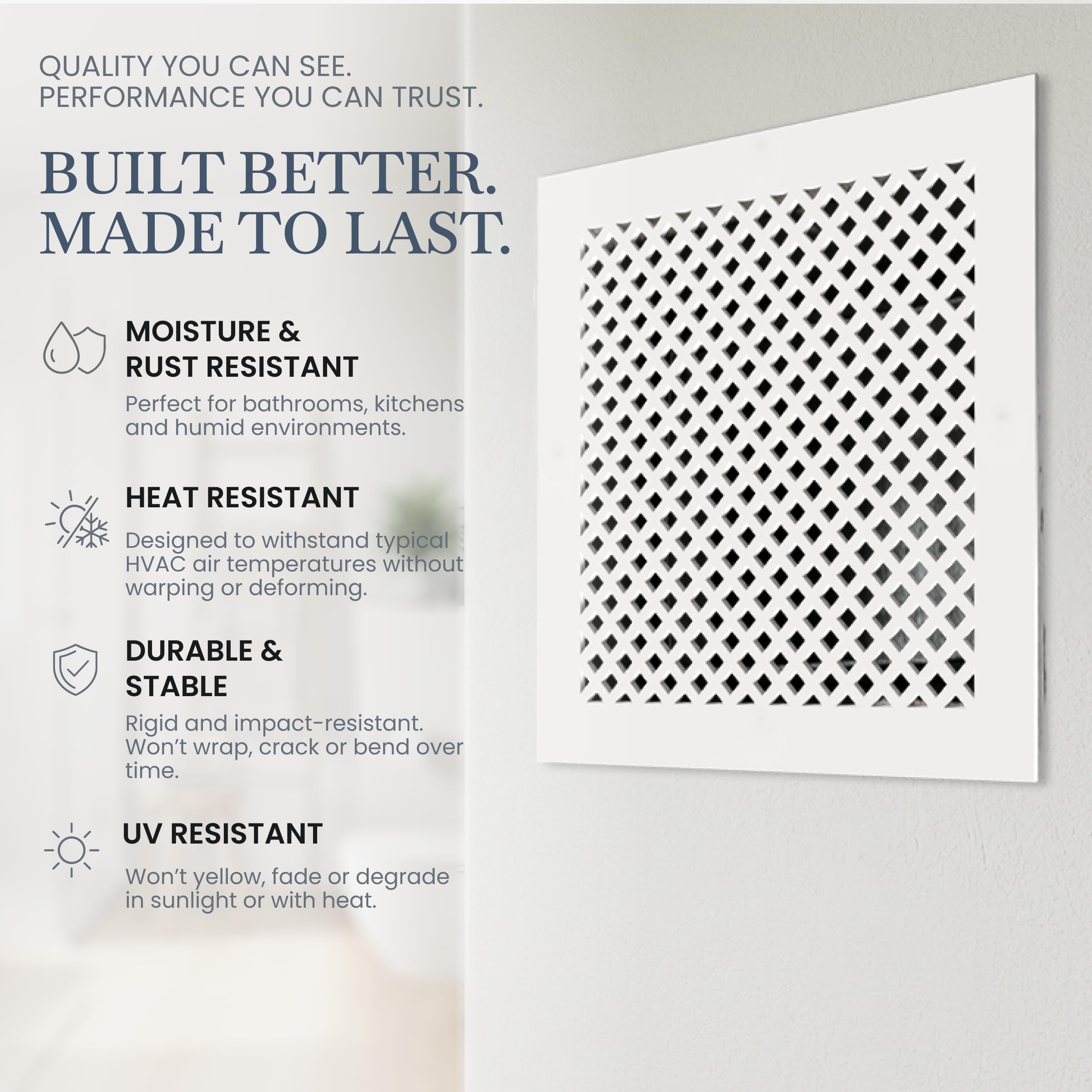 Saba Rejilla de ventilación – Retorno y registro de plexiglás acrílico, acabado blanco, cubiertas decorativas para paredes y techos, no para suelos, Giovanna (conducto de 6 x 12 pulgadas (8 x 14