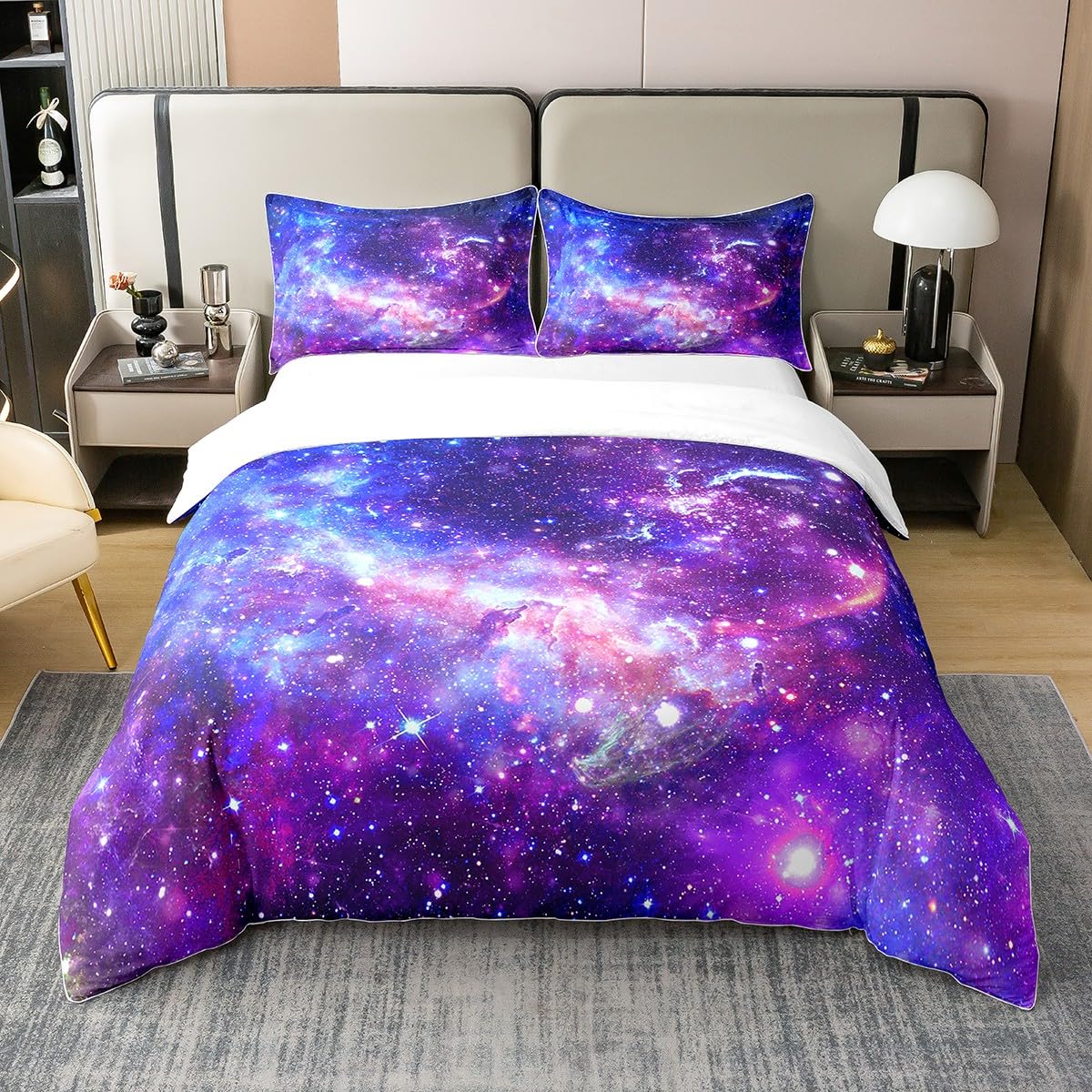 Galaxy 100% Cotton Duvet Cover King Kids Outer Space Comforter Cover for Boys Girls 3D Space Bedding Set Breathable Space Outer Sky Comforter Cover Room Decor Bedspread Cover