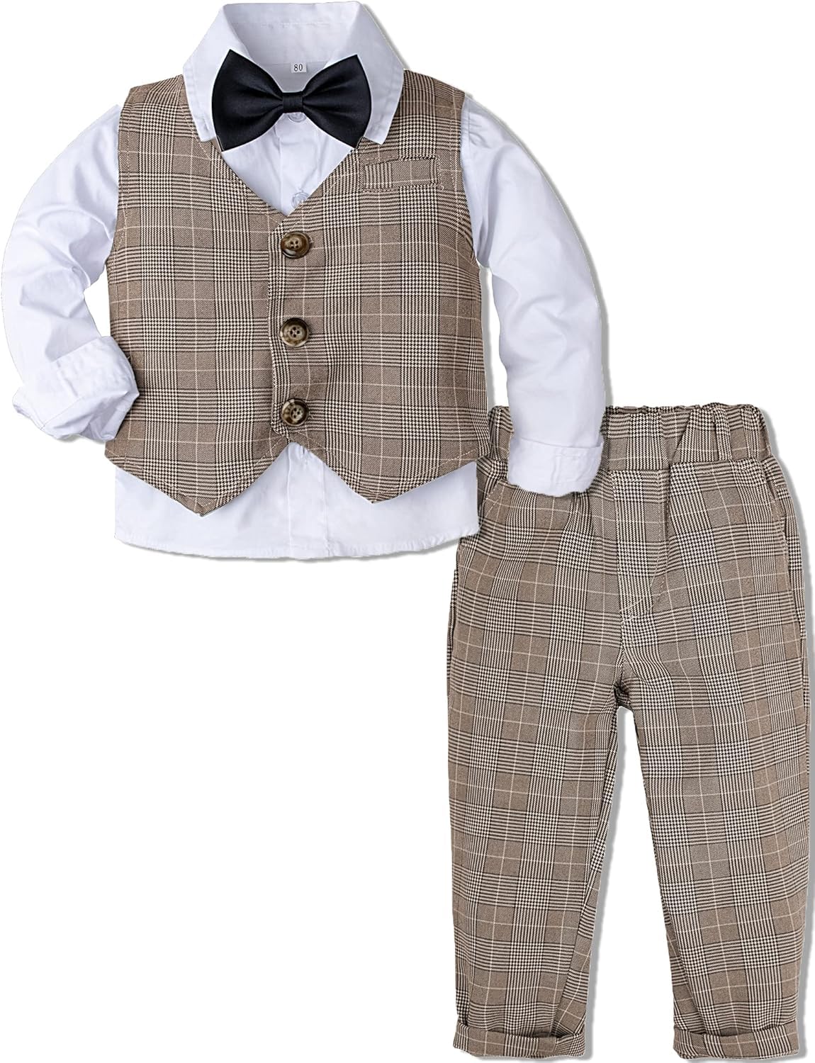 A&J DESIGN Conjunto de traje de caballero para bebé, 3 piezas, camisas, chaleco y pantalones, caqui, 3-4 Años