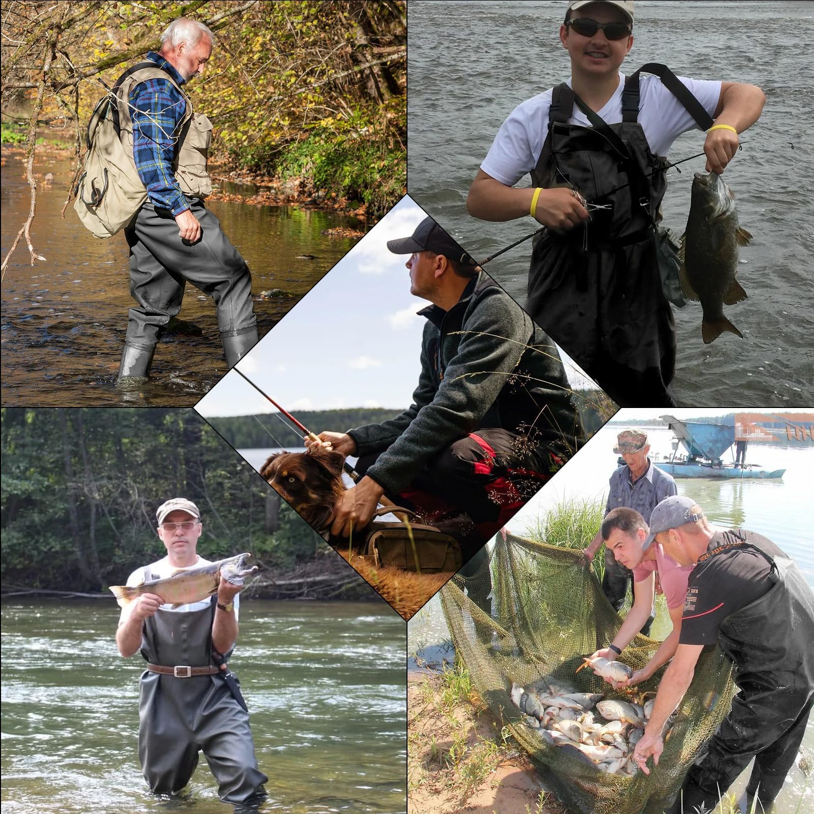 Waders pour homme et femme - Épaissir - Pantalon de pêche avec bottes, cuissardes - Poches de poitrine - Bretelles réglables - Waders en nylon - Pantalon de pêche