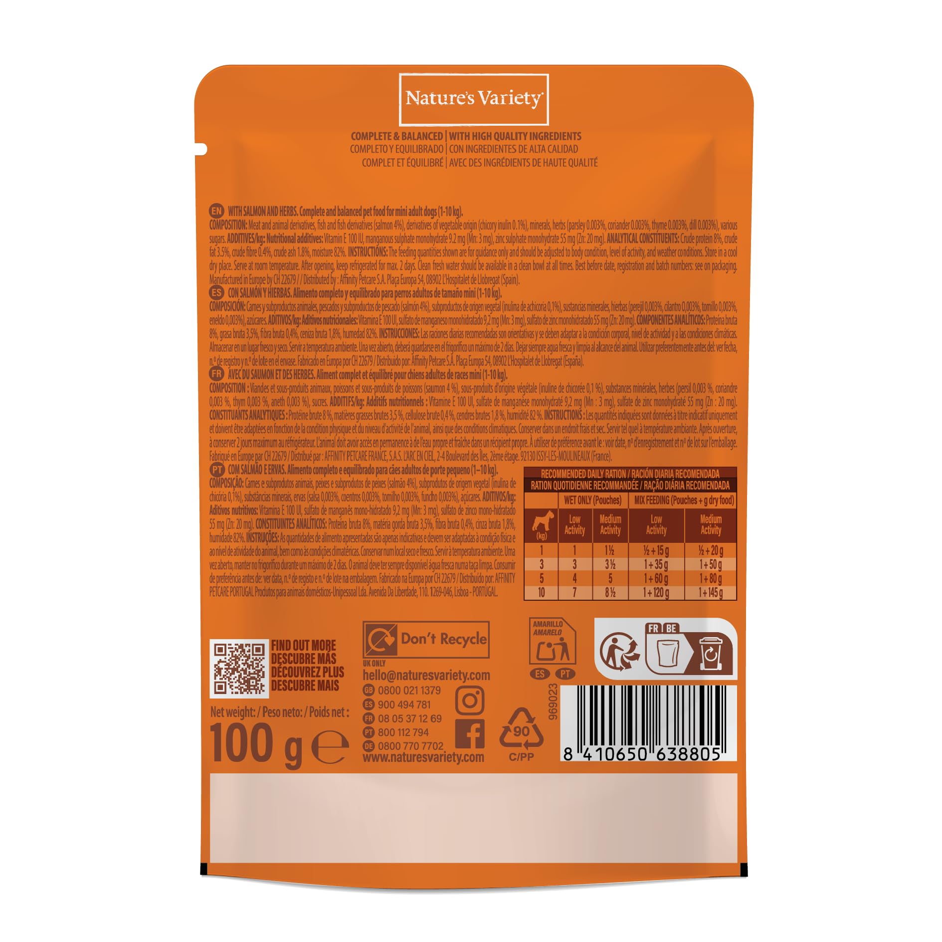 Nature's Variety Bocaditos en Salsa - Comida Húmeda para Perros Mini con Salmón y Hierbas 24 x 100g