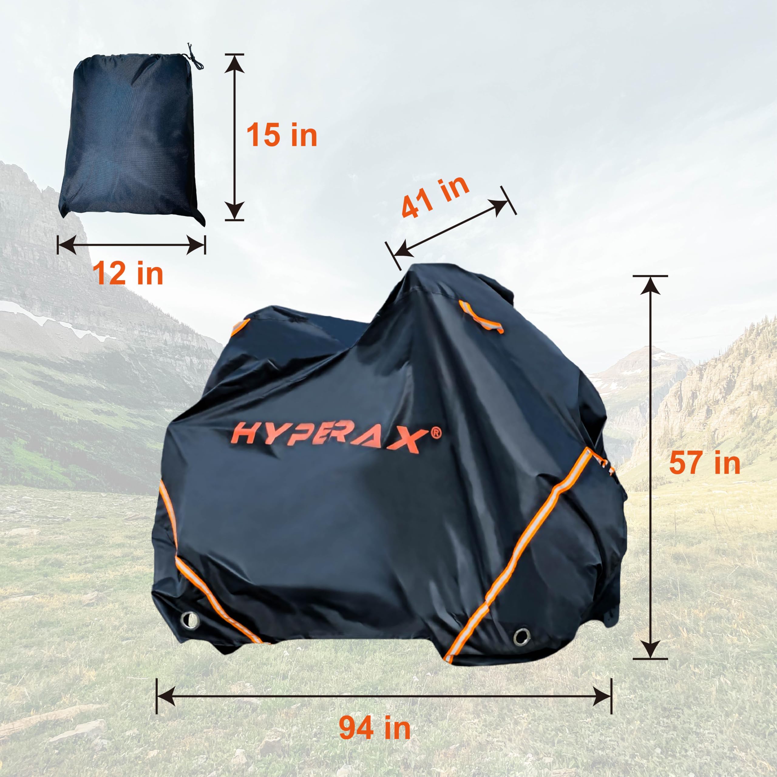 Hyperax 600D Oxford Heavy Duty Transport-Fahrradabdeckung - Wasserdichtes PU, Lock-Access Tüllen, reflektierende Griffe und Gurte, plus Tragetasche. Passend für Fahrräder bis zu 240 × 145 × 105 cm