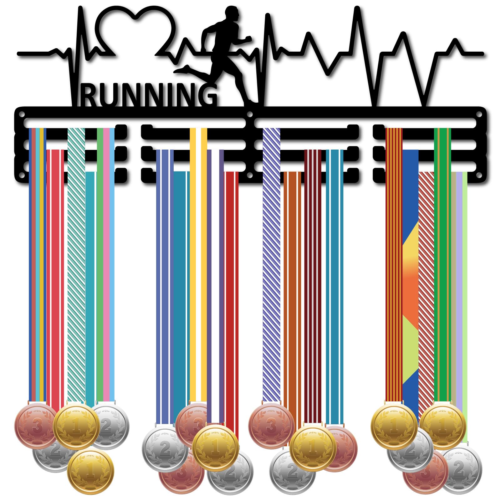 Étagère médailles sport et porte-médaille course à pied support mural noir