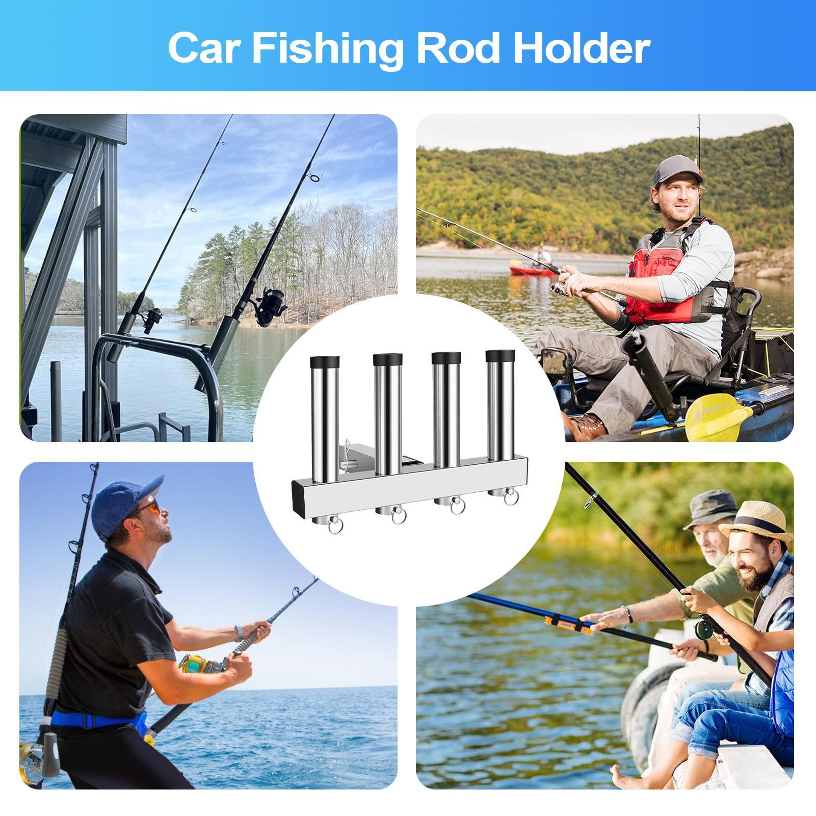 Soporte de barra de pesca para coche, soporte para barra de pesca para montaje en camión, soporte vertical de acero inoxidable, accesorios para fitness y exteriores para coche, organizador de coche