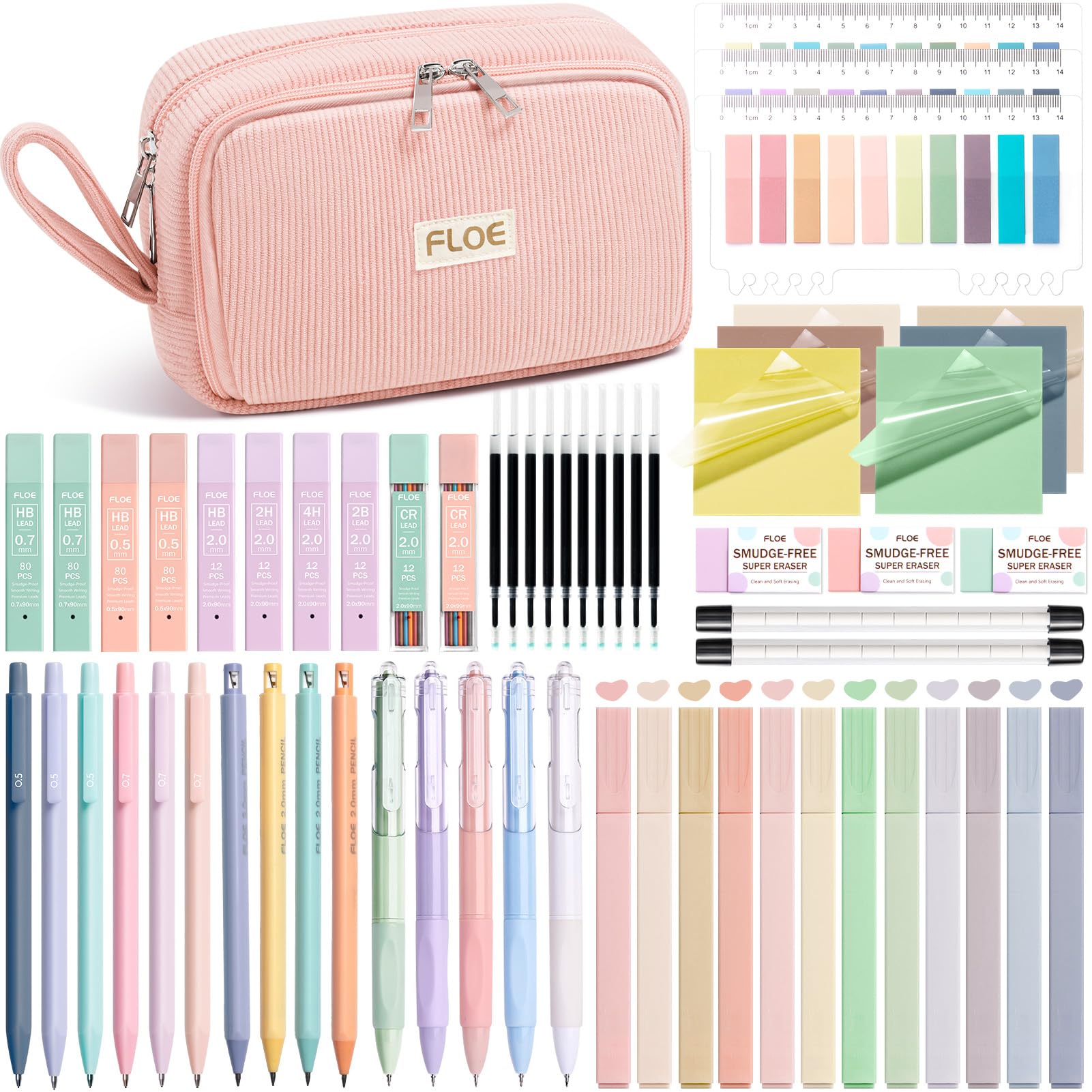 62 articoli estetici per la scuola, articoli essenziali per il rientro a scuola, set di cancelleria preppy con astuccio grande, evidenziatori pastello, penne gel, matite meccaniche per studentesse