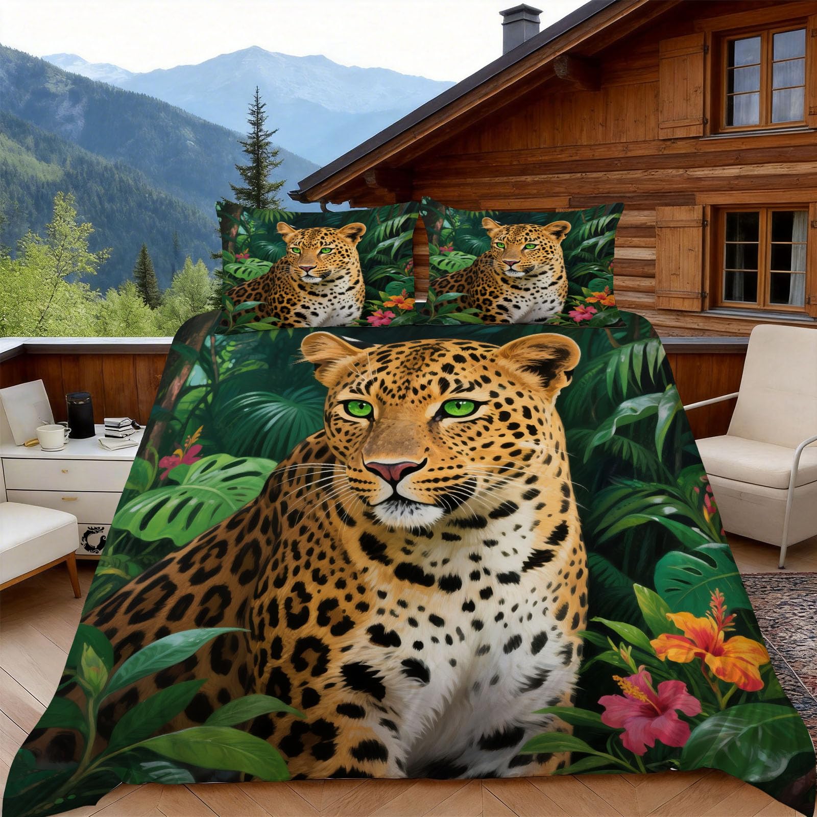 Funda Nordica Cama 135/150 Leopardo de la Selva 3D Fundas Nordicas Flor 3pcs Ropa de Cama Microfibra Suave Funda Nordica 220 x 240 y 2 Funda de Almohada 50x80 cm